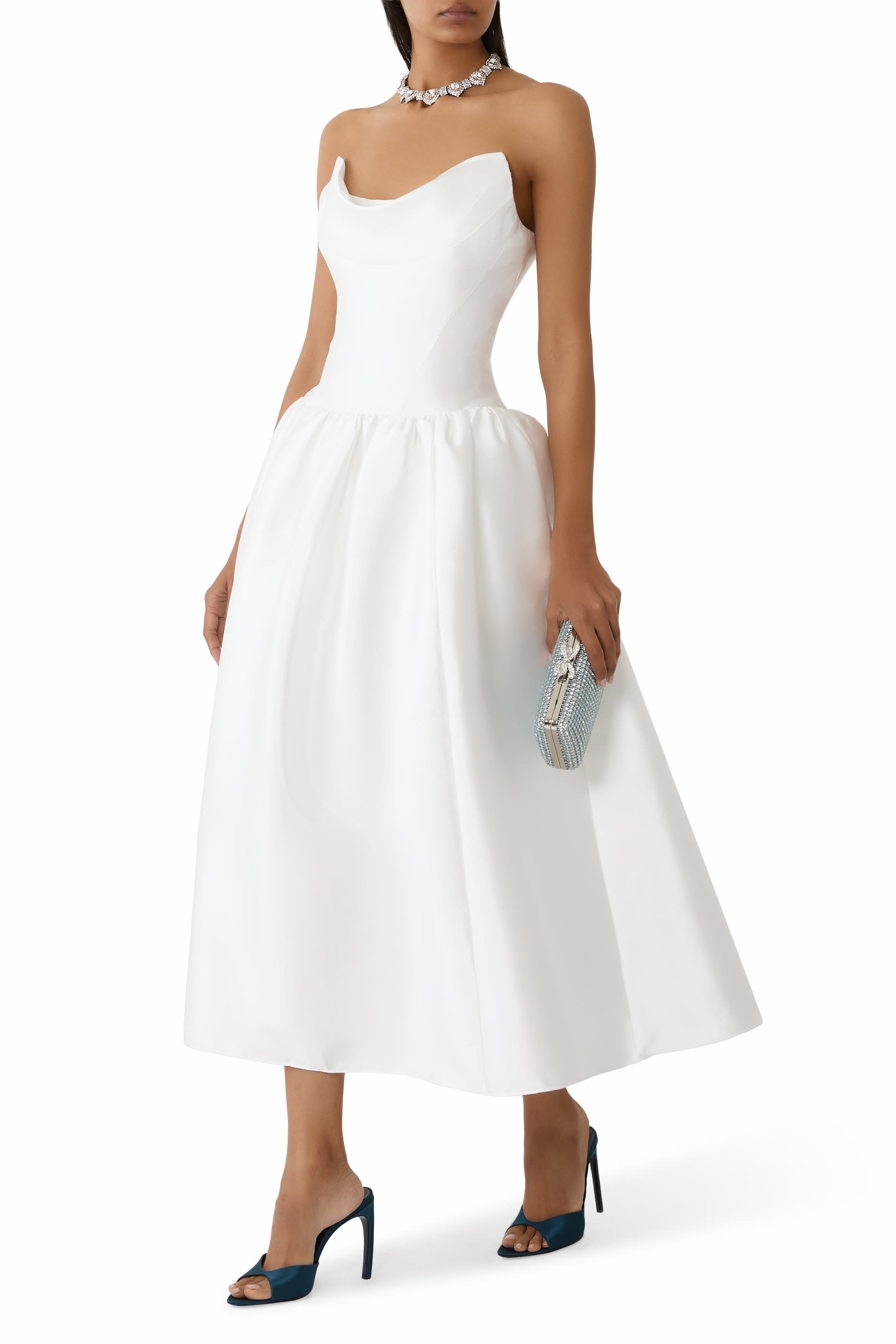 Taffeta Strapless Midi Dress