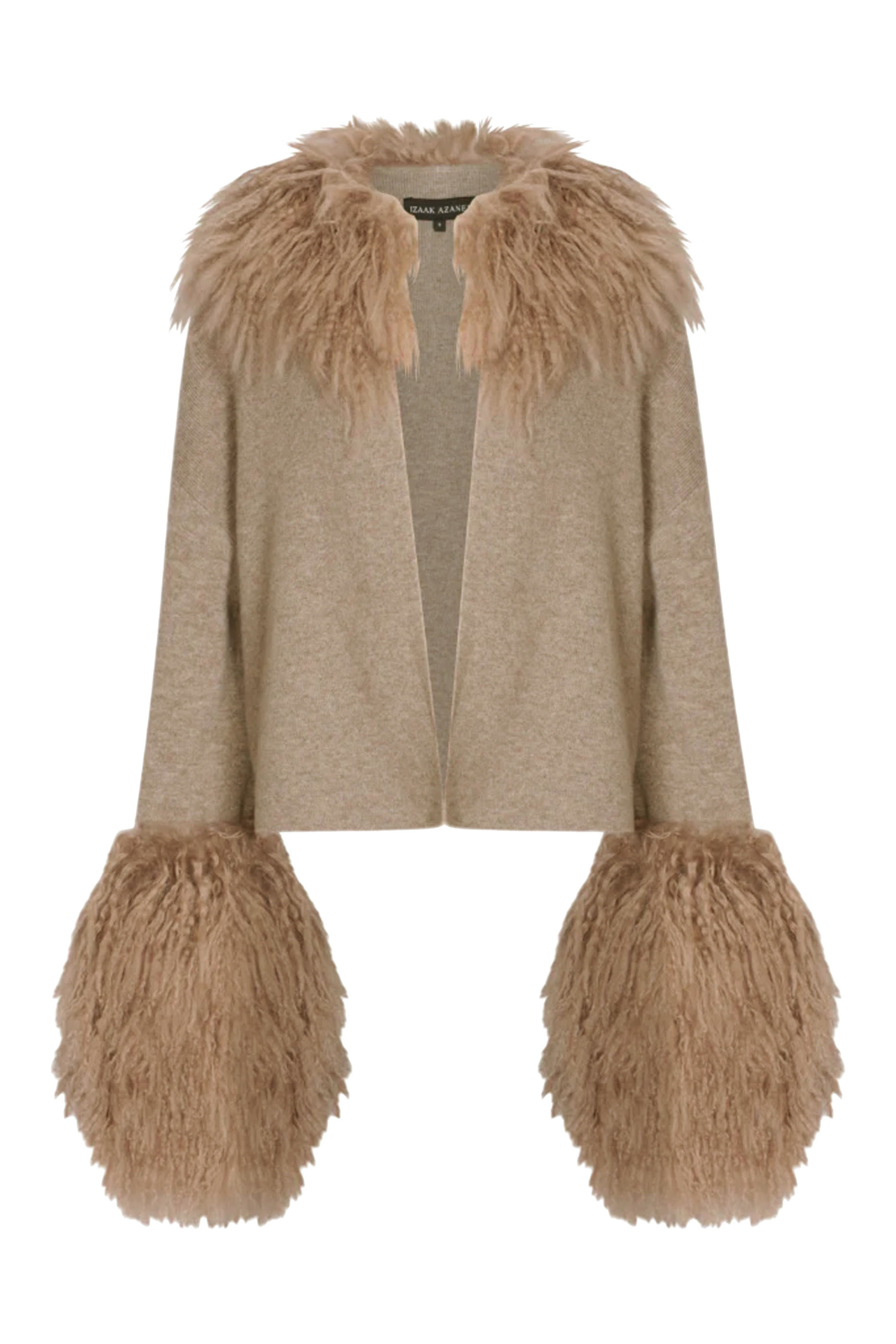 جاكيت بفرو صناعي على الياقة والأساور نسيج بغرزة الضفيرة