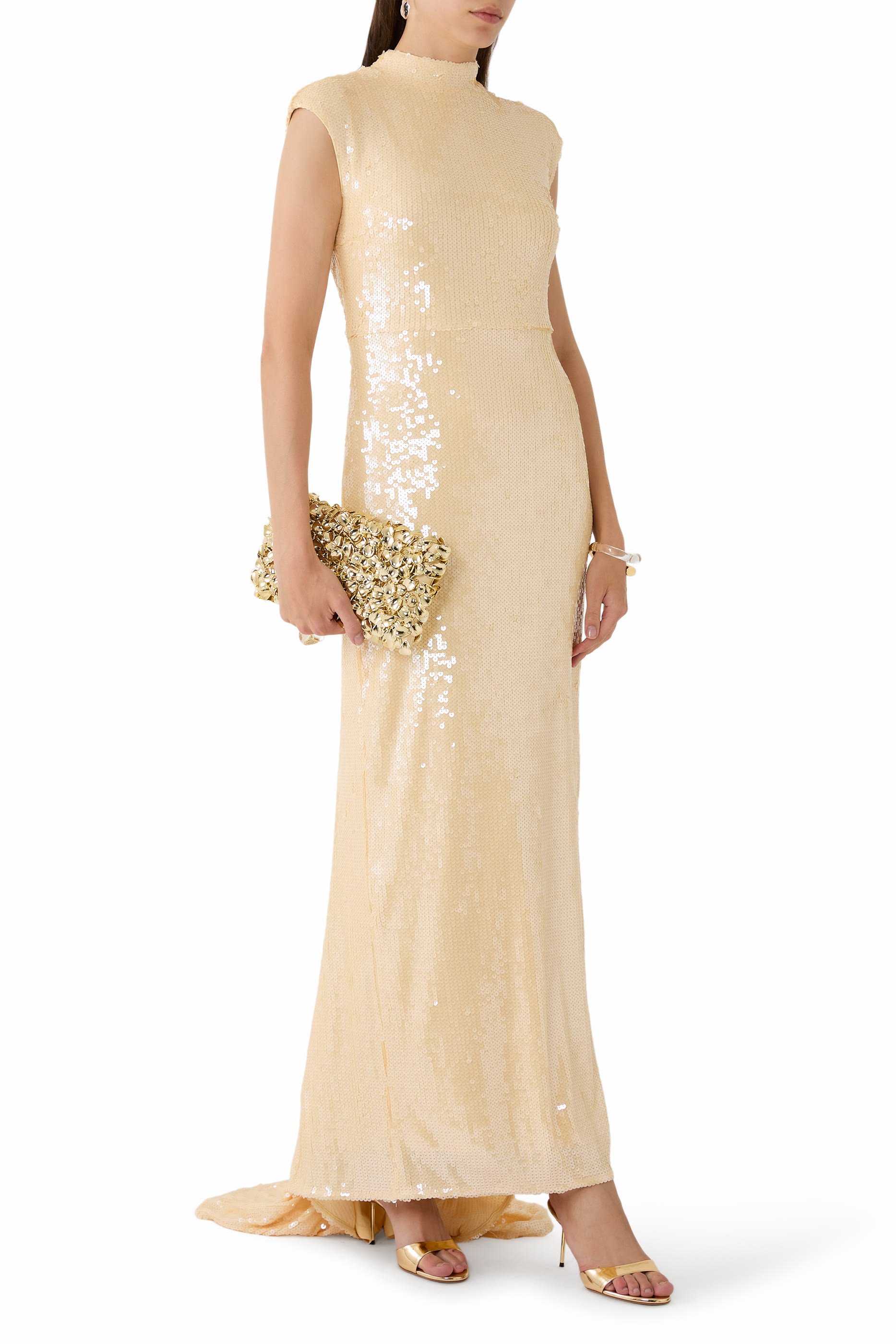 فستان بأكمام كاب مزين بالترتر