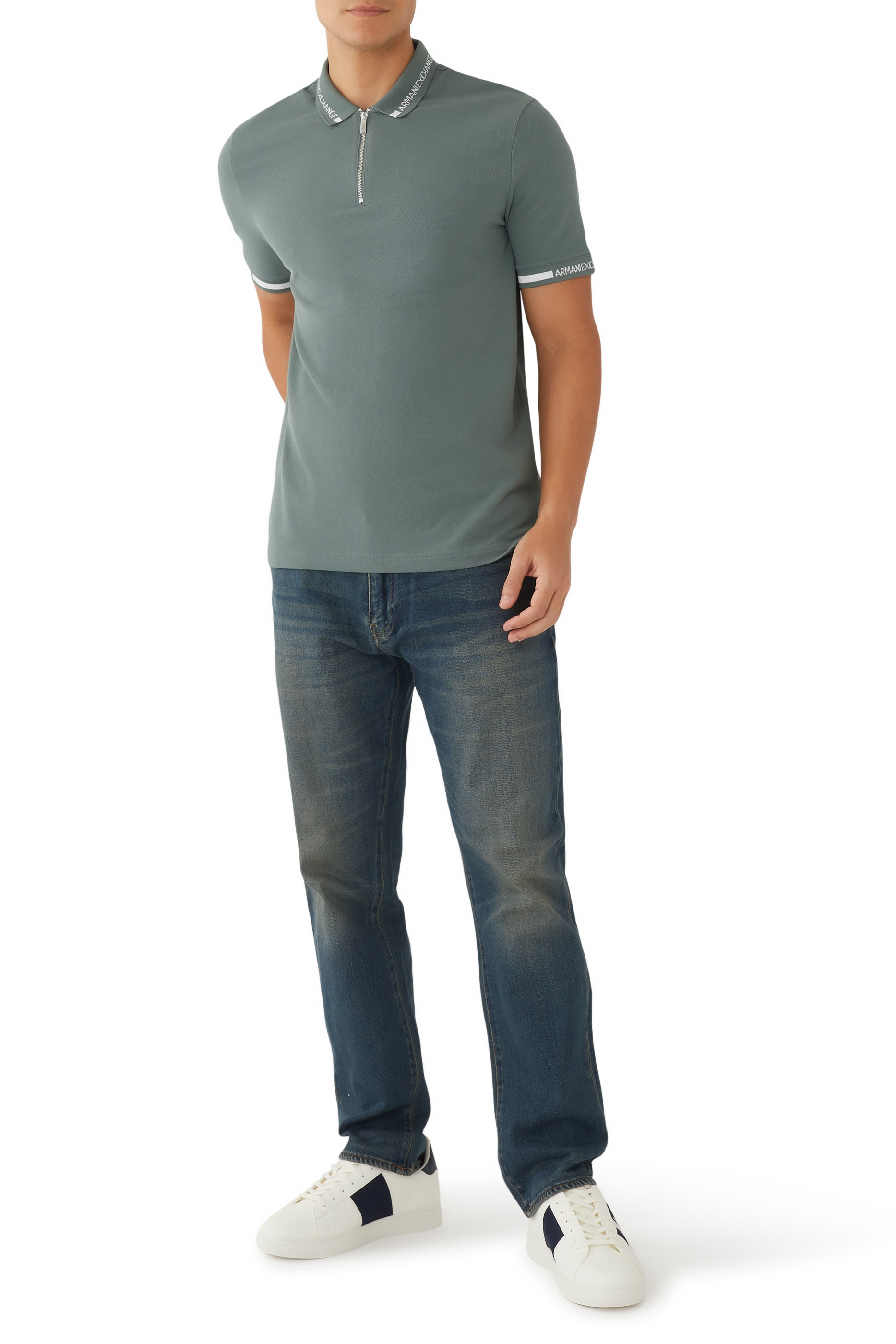 قميص بولو بنصف سحاب قطن بيكيه