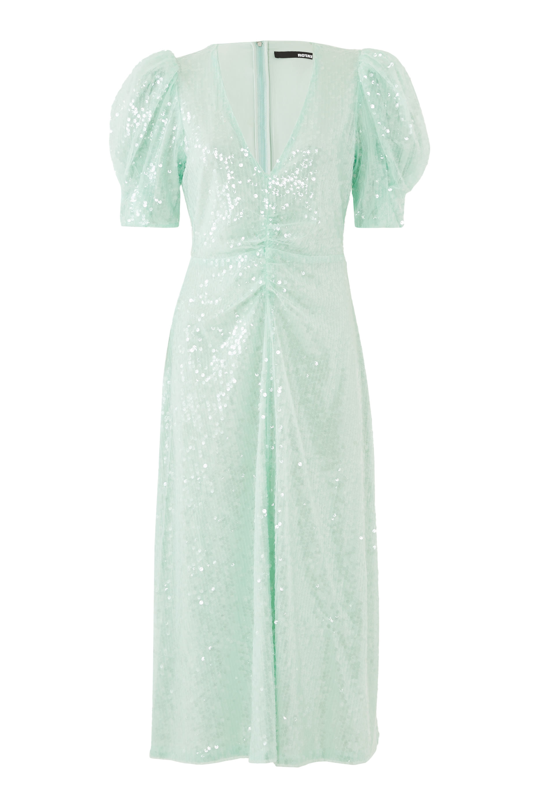 فستان متوسط الطول بياقة V وترتر