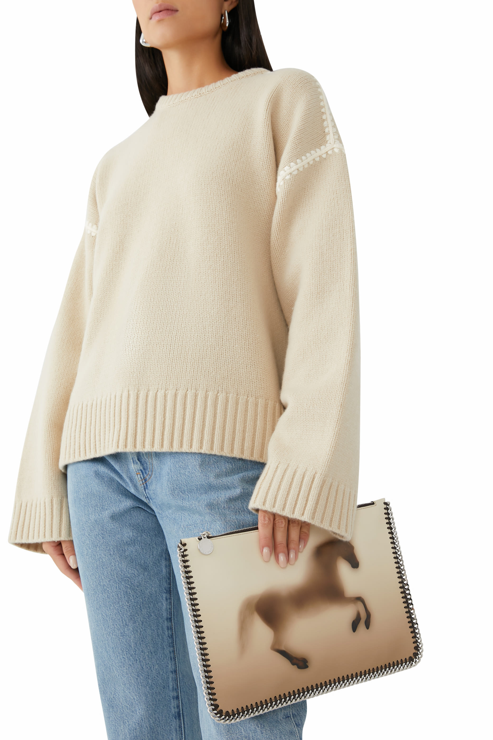 حقيبة فالابيلا صغيرة بسحاب ونقشة حصان باهتة