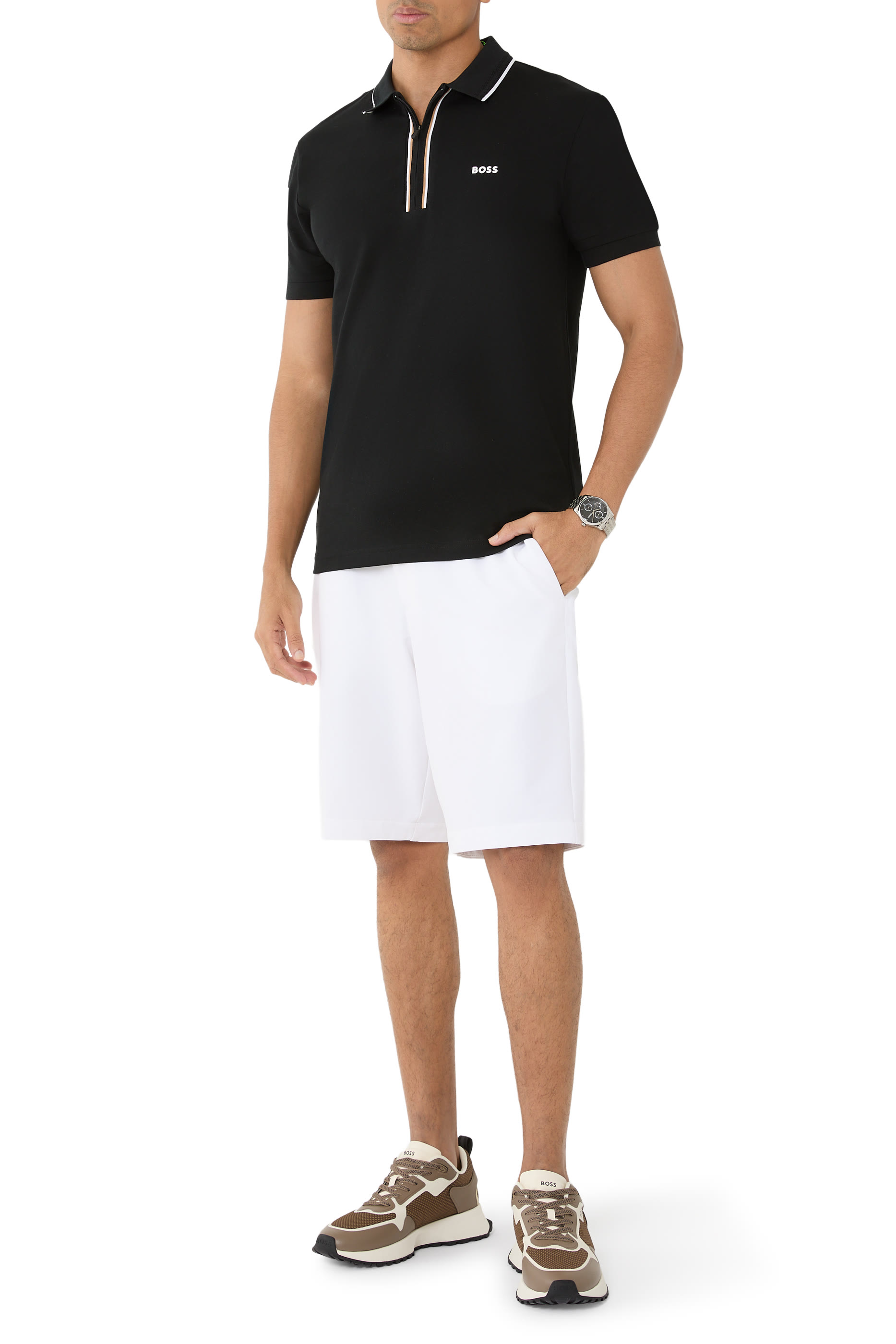 قميص بولو بقصة ضيقة قطن مطاطي سريع الجفاف