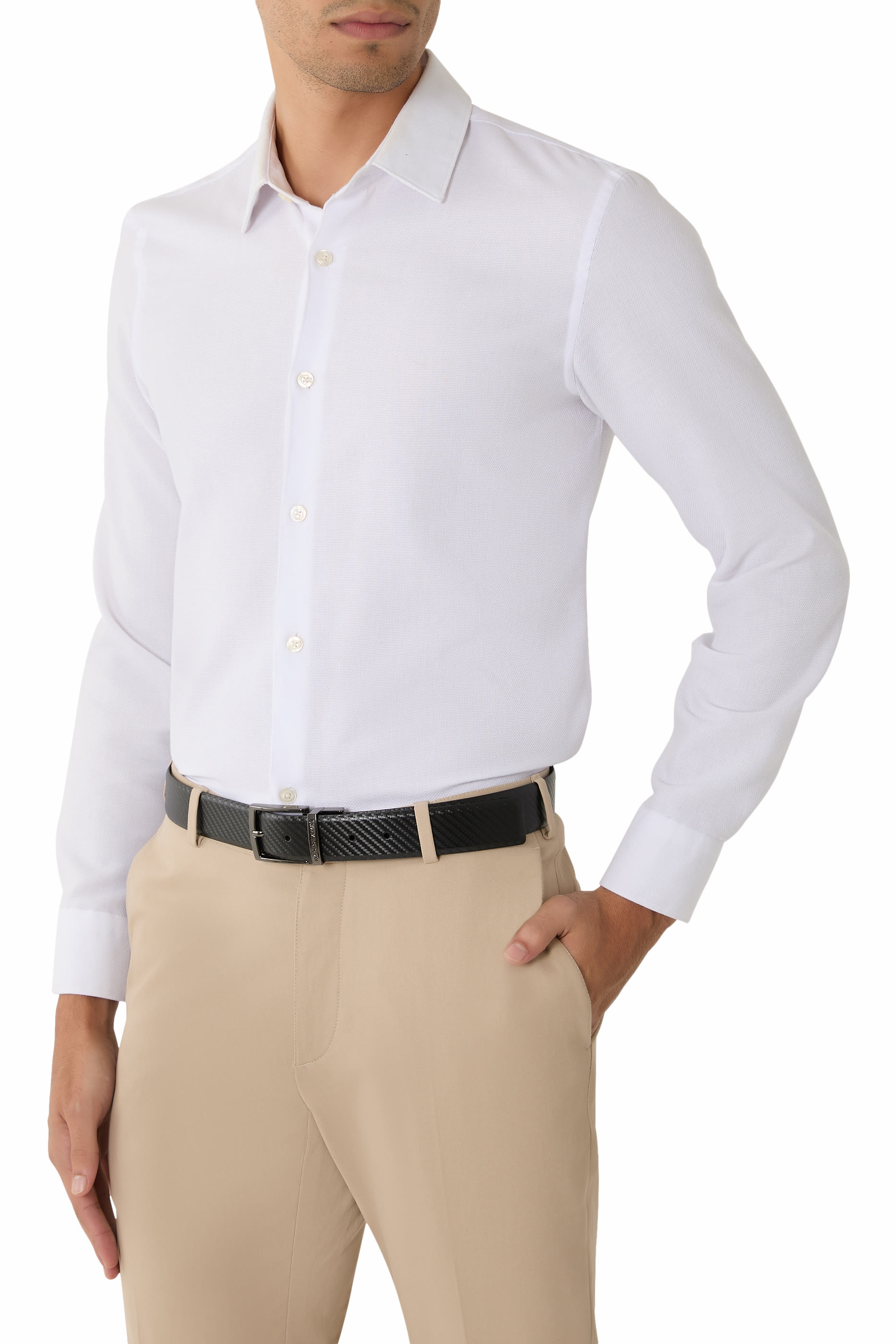 حزام بتصميم بوجهين جلد مزين بنقشة