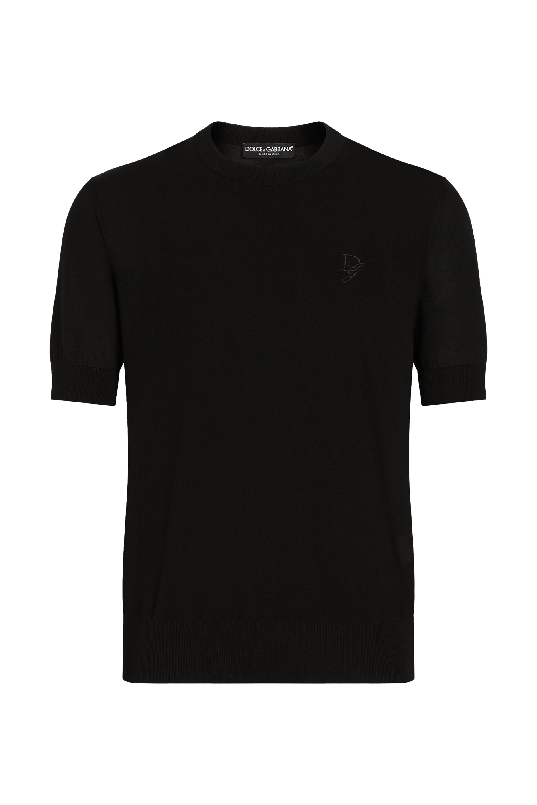 كنزة بياقة مستديرة وشعار الماركة المطرز حرير