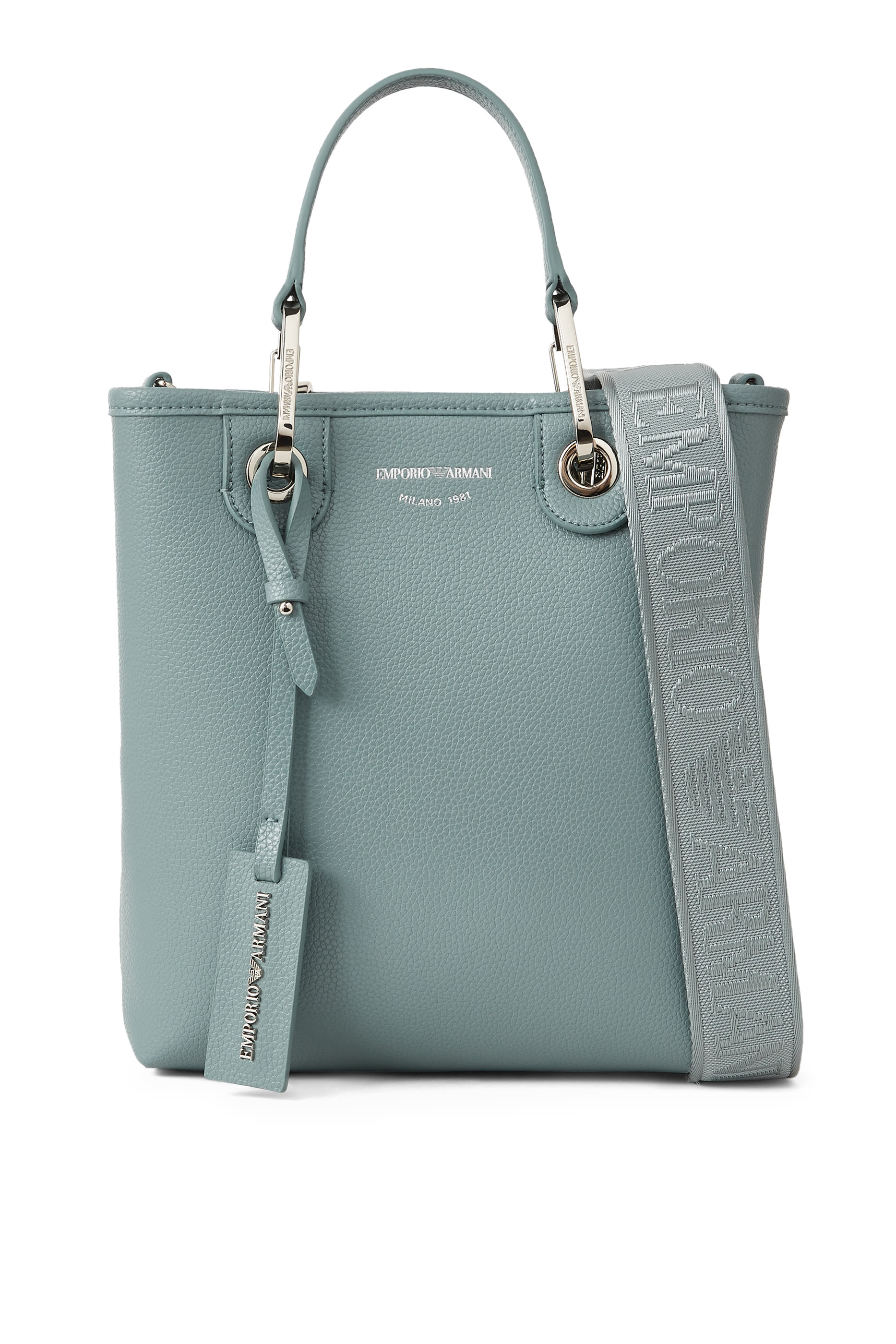 حقيبة يد بشعار الماركة بنقشة جلد غزال