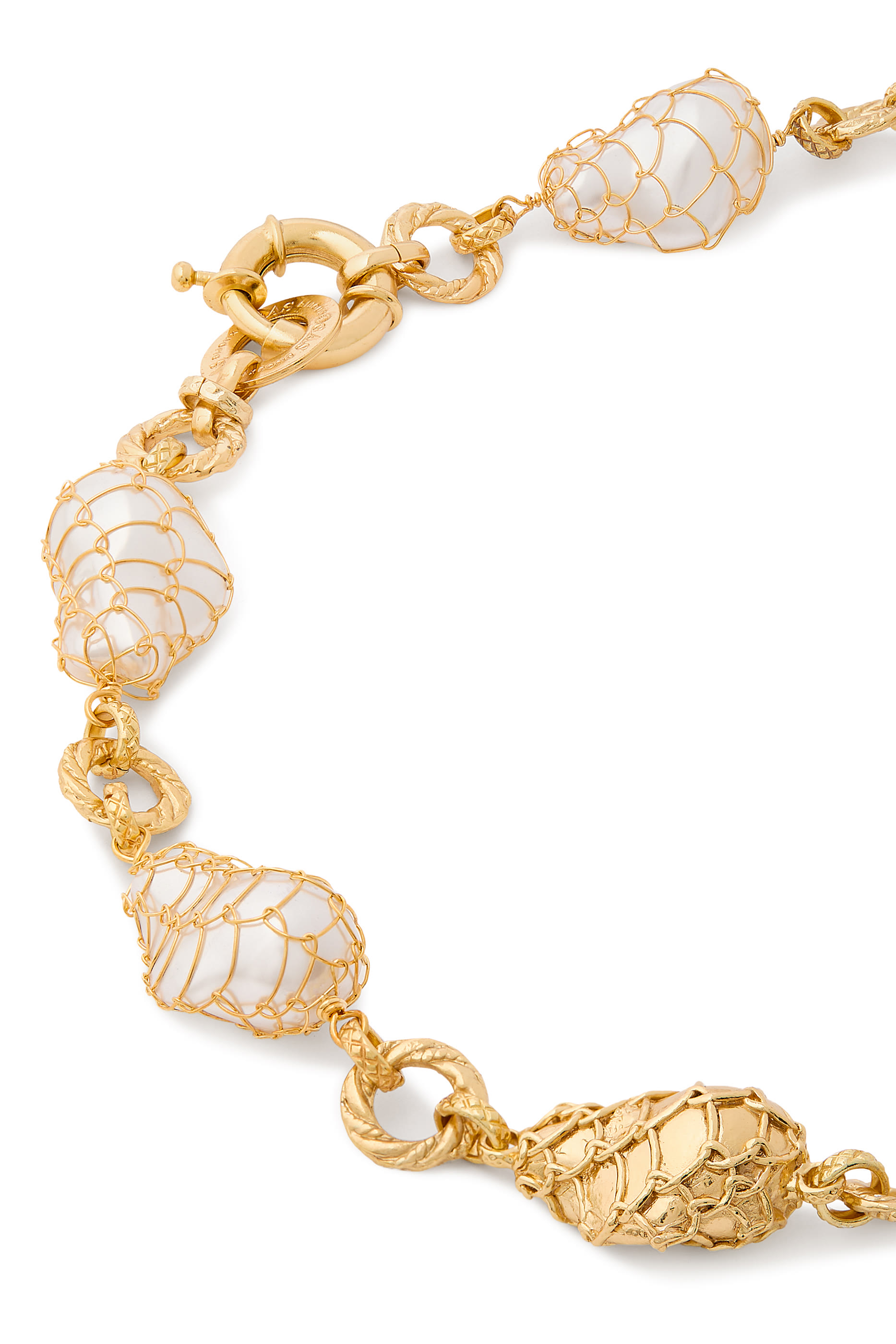 قلادة راينبو بيس مزينة بلؤلؤ بيوا، معدن مطلي بالذهب