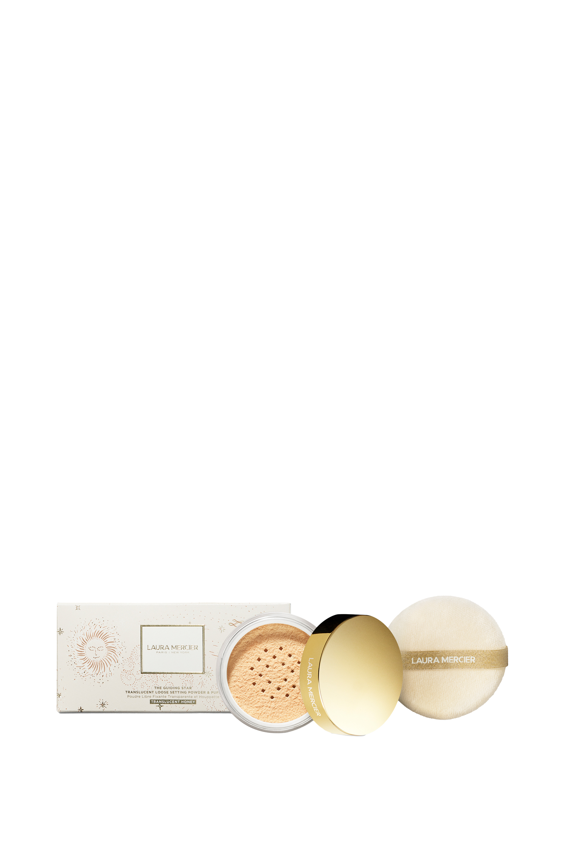 مجموعة ذا جايدنج ستار بودرة تثبيت المكياج سائبة شفافة وإسفنجة