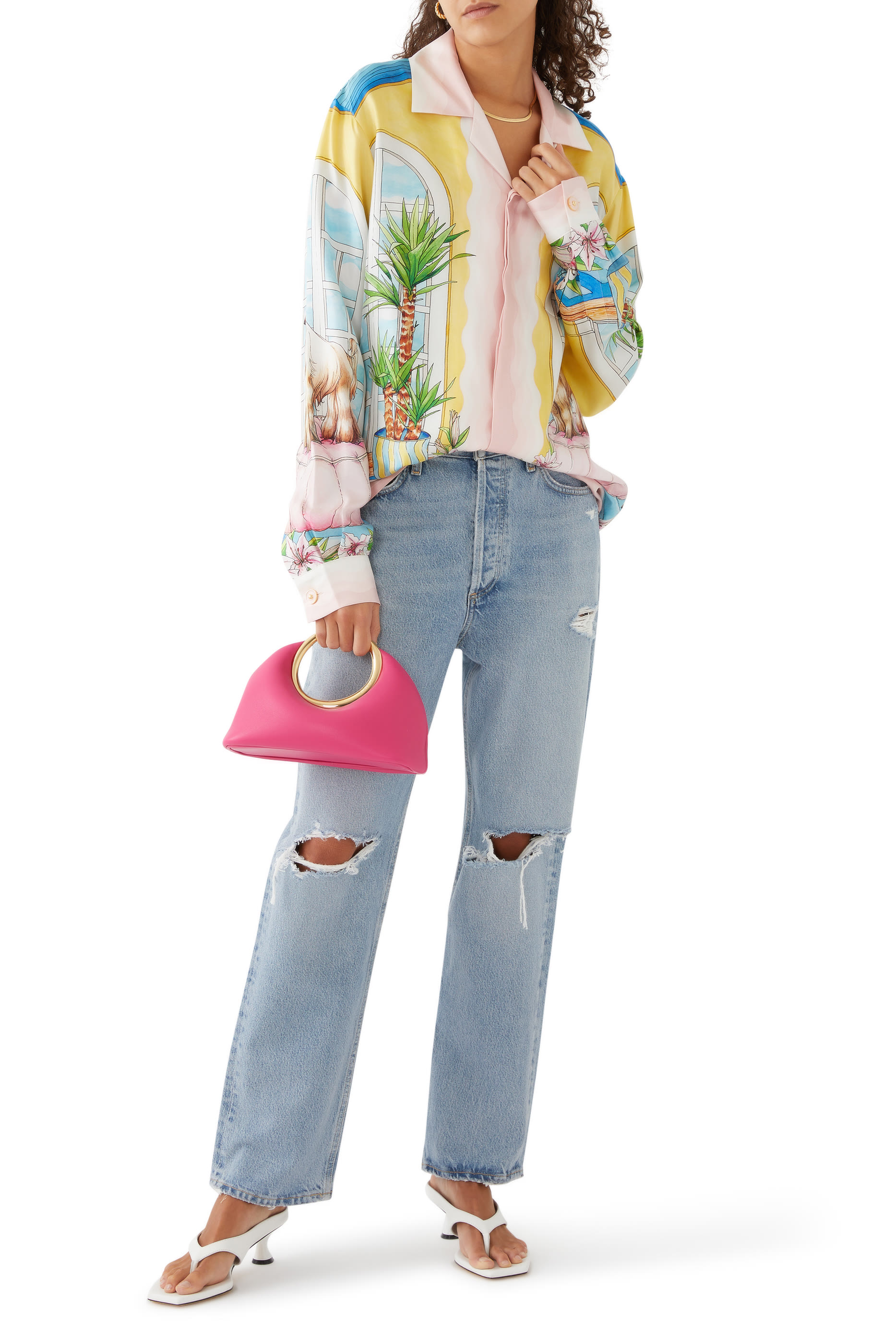 قميص بأكمام طويلة وياقة كوبية