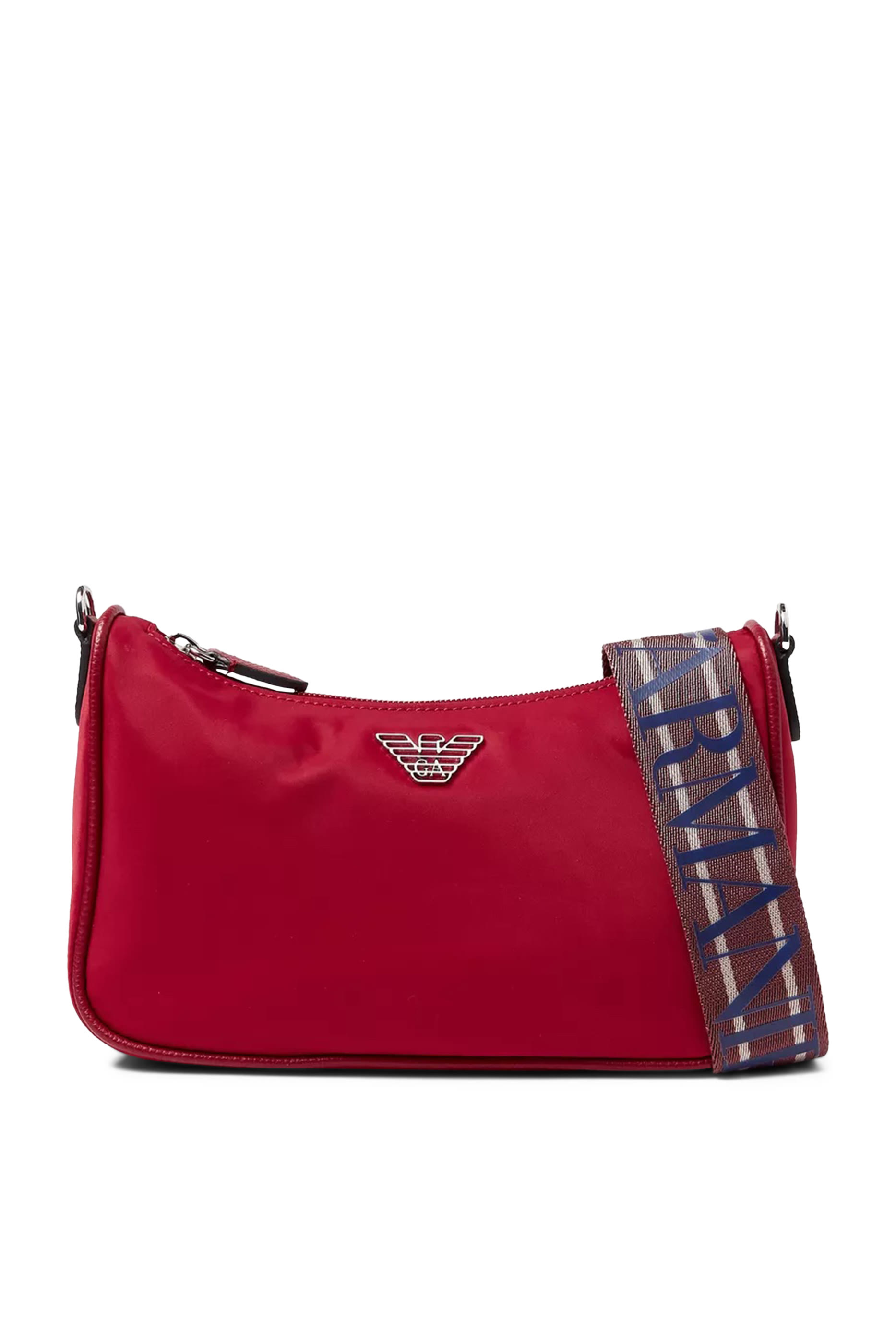 حقيبة كروس مستطيلة نايلون معاد تدويره بحلية بشعار الماركة