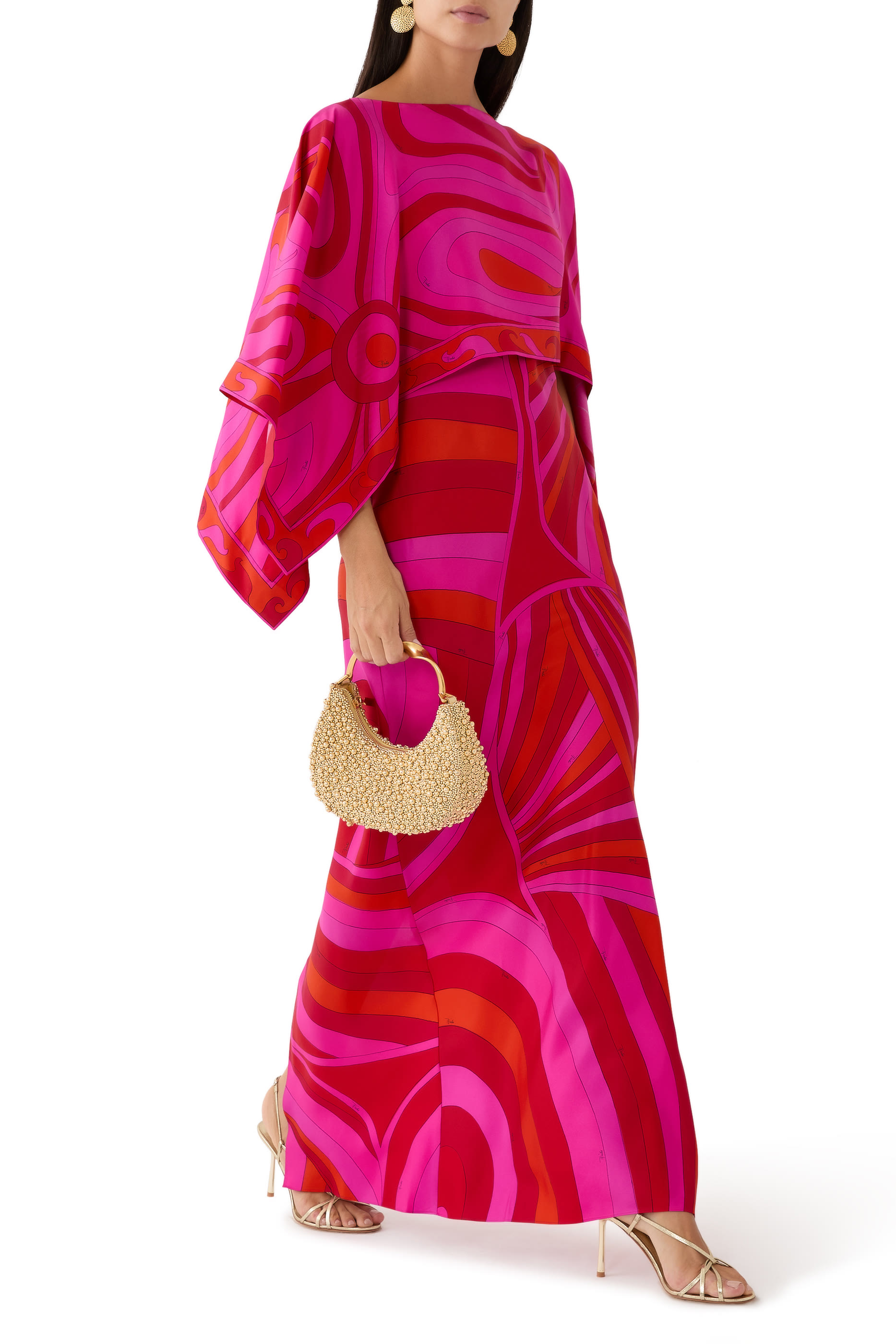 فستان طويل بطبعة إيرايد مع كاب شروغ