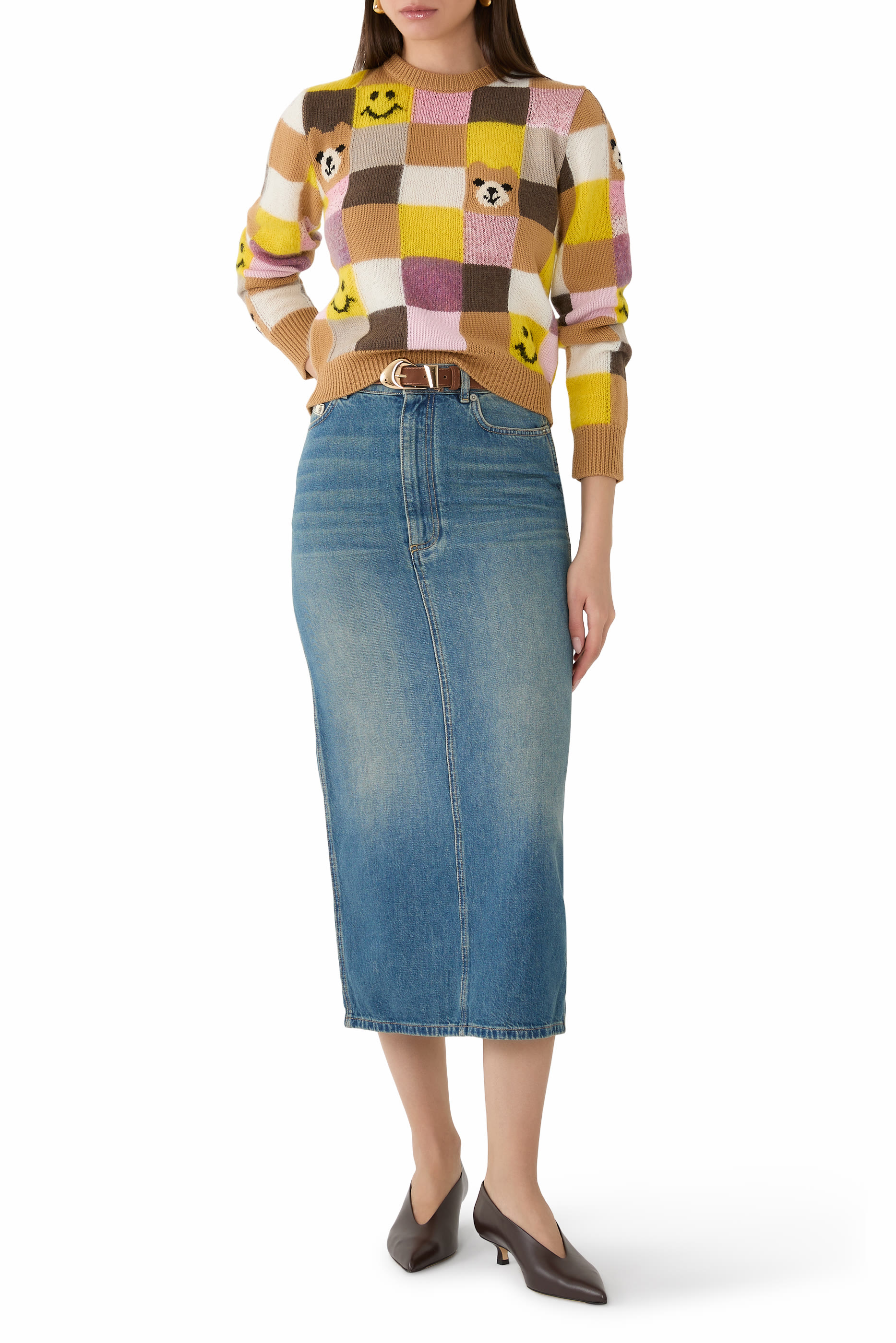 Logo Midi Denim Skirt