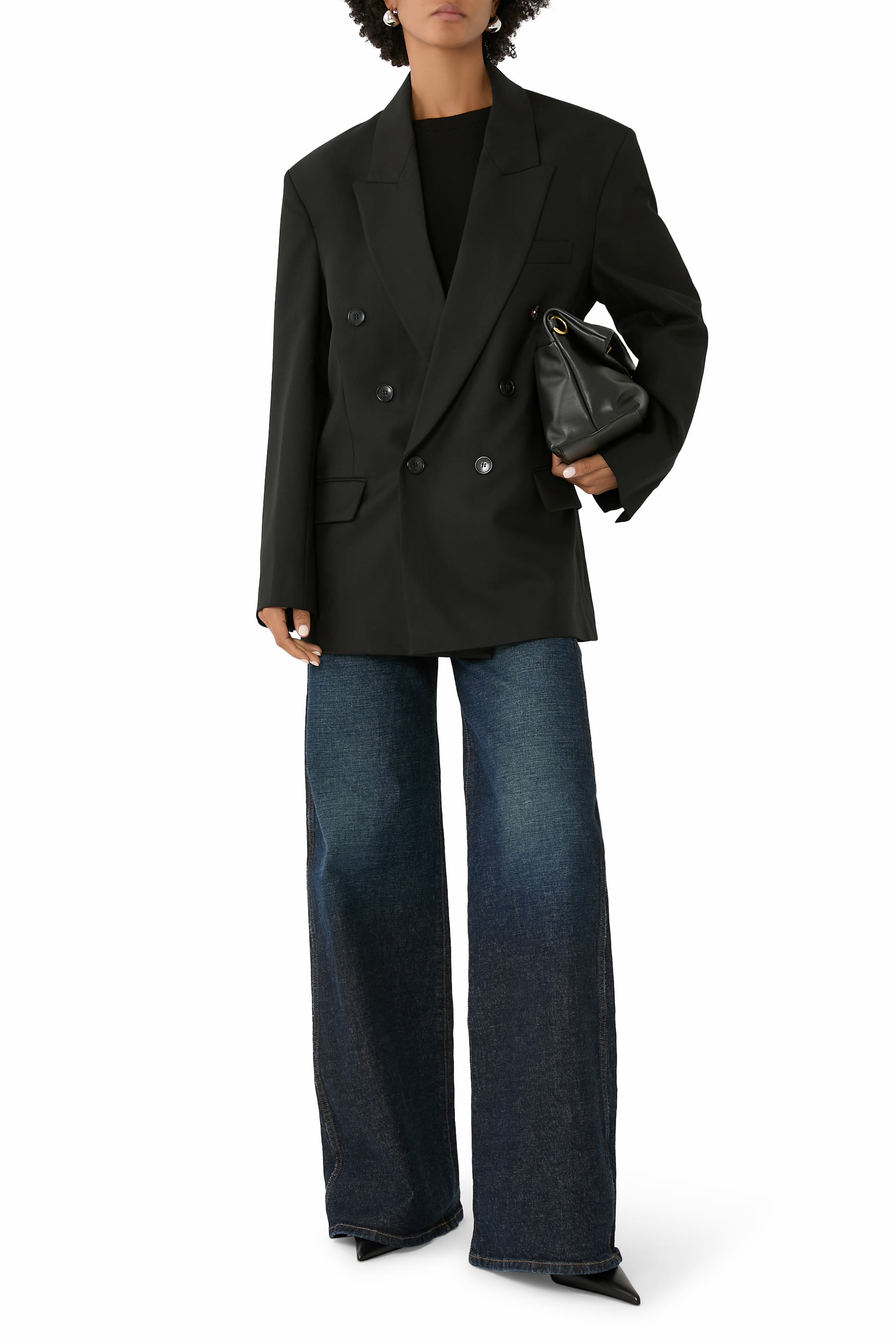 جاكيت بصف أزرار مزدوج وقصة مريحة