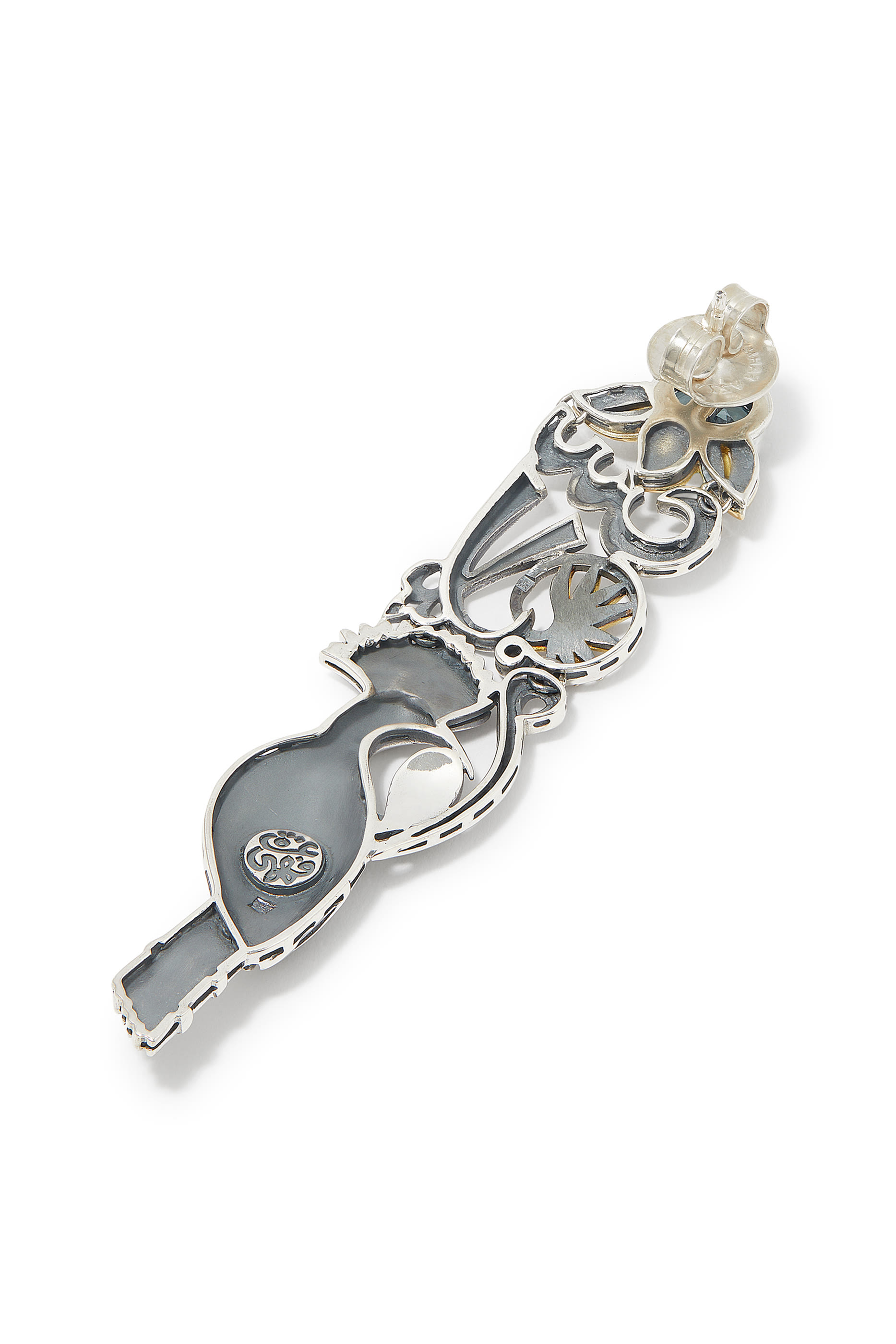 قرط منفرد مزين بالتوباز وكلمة سلام ورمز الحكمة، فضة إسترلينية وذهب أصفر عيار 18