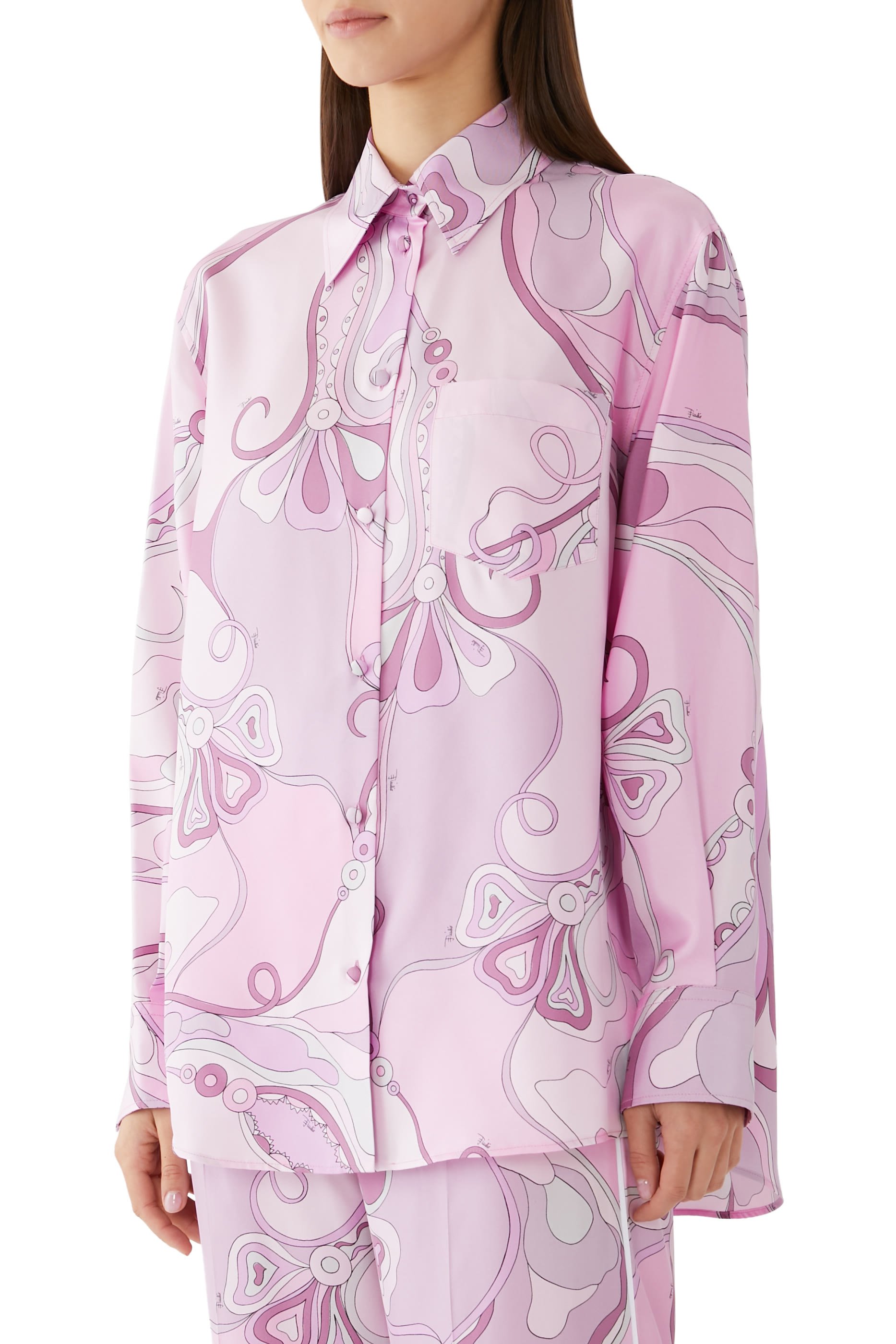 قميص بطبعة اوركيدي حرير تويل