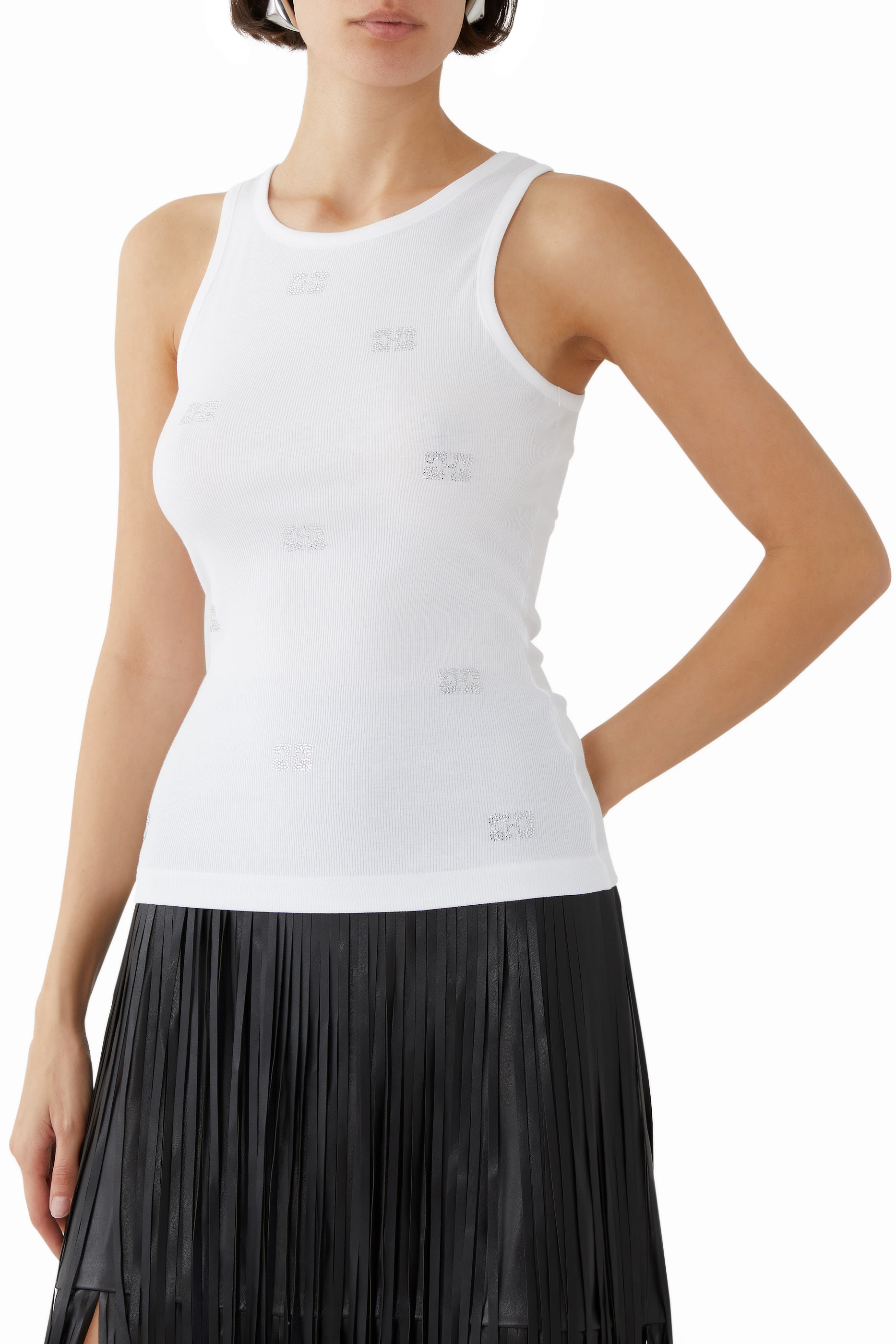 بلوزة بلا أكمام مرصعة بأحجار الريان بتصميم فراشة