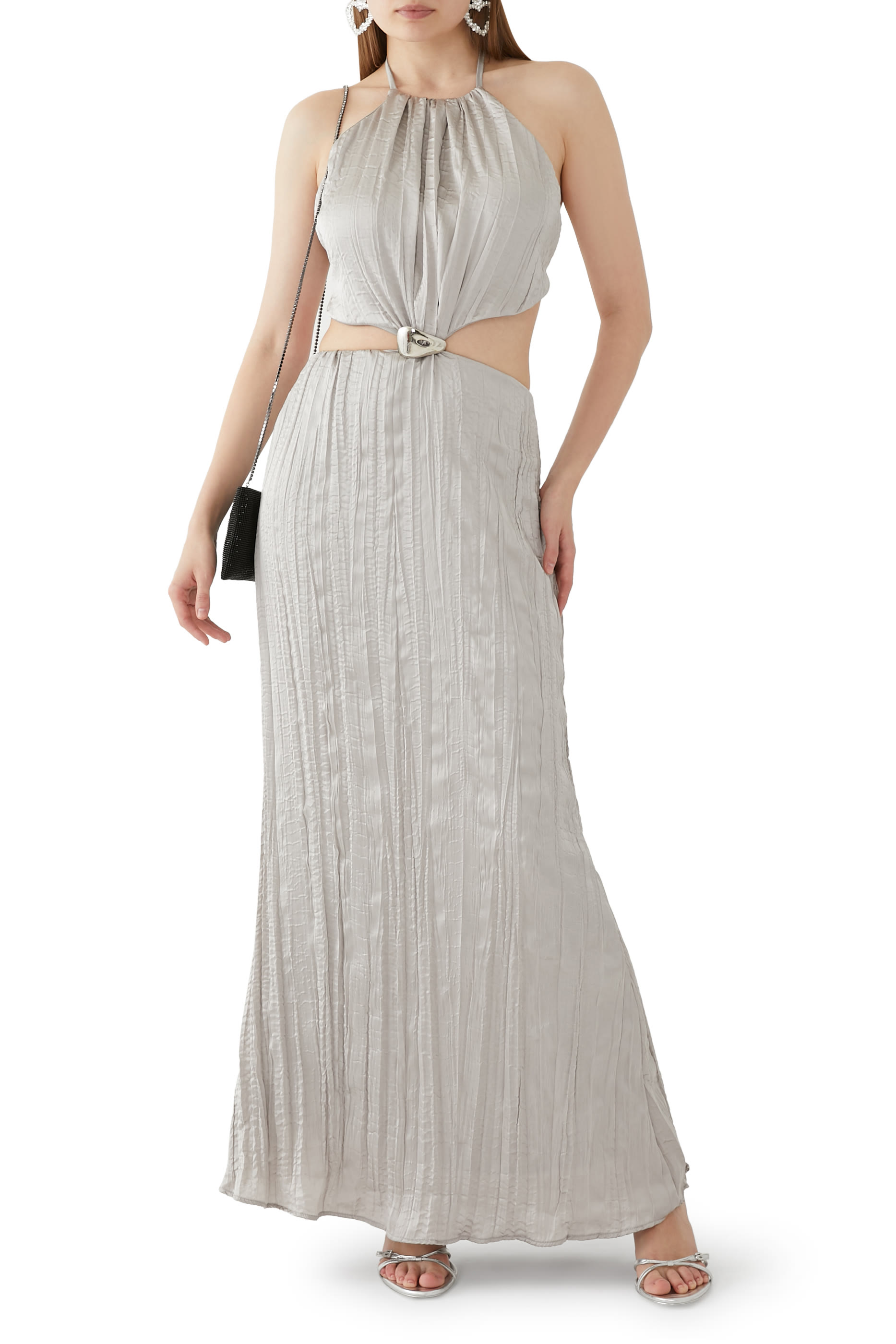 فستان ليكسي طويل لامع بفتحات