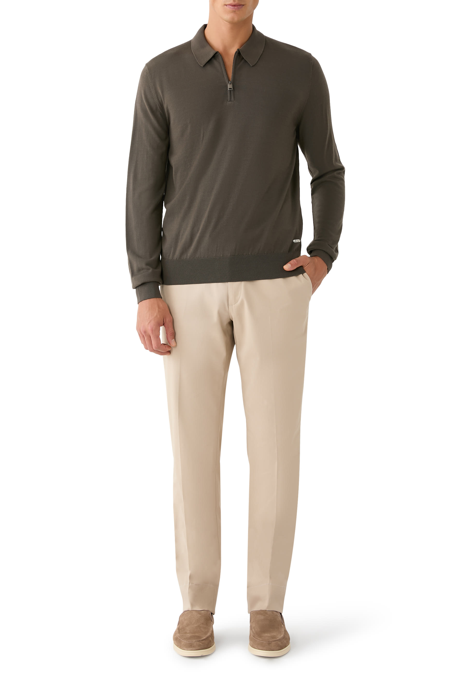 قميص بولو بأكمام طويلة مزيج حرير