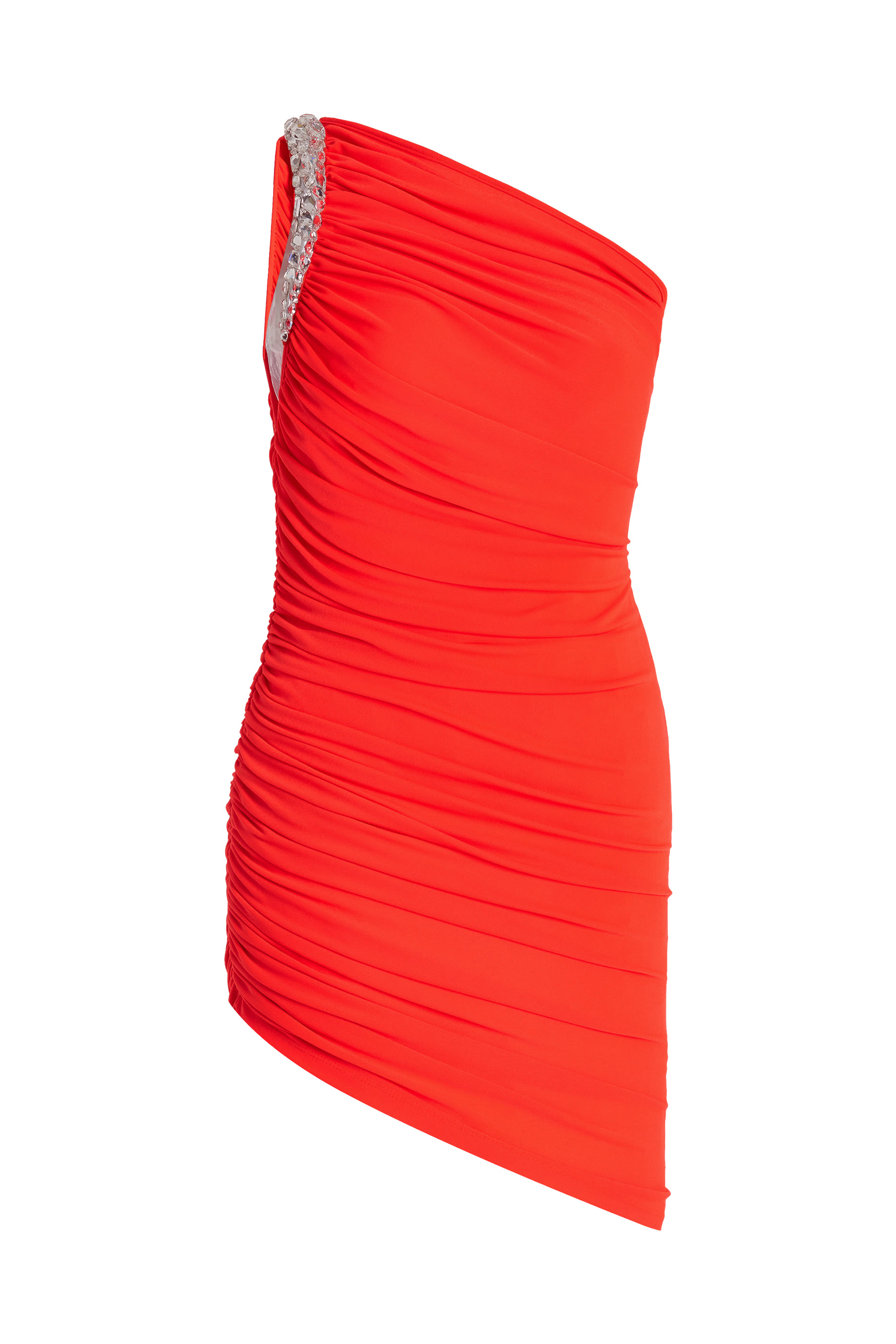 فستان قصير بدرابيه مرصع بالكريستال