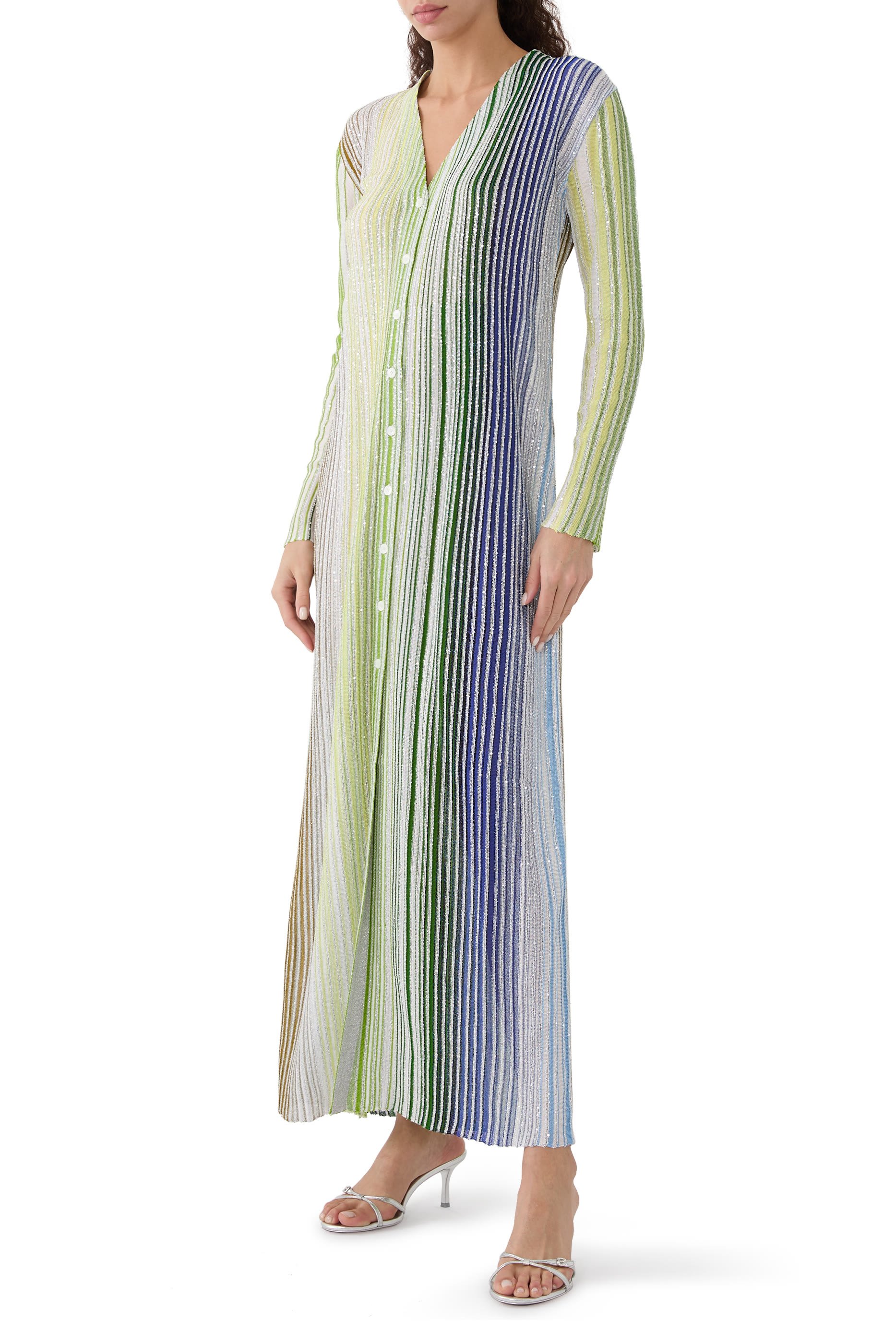 كارديغان طويل بأزرار نسيج مطرز جزئيا بالترتر