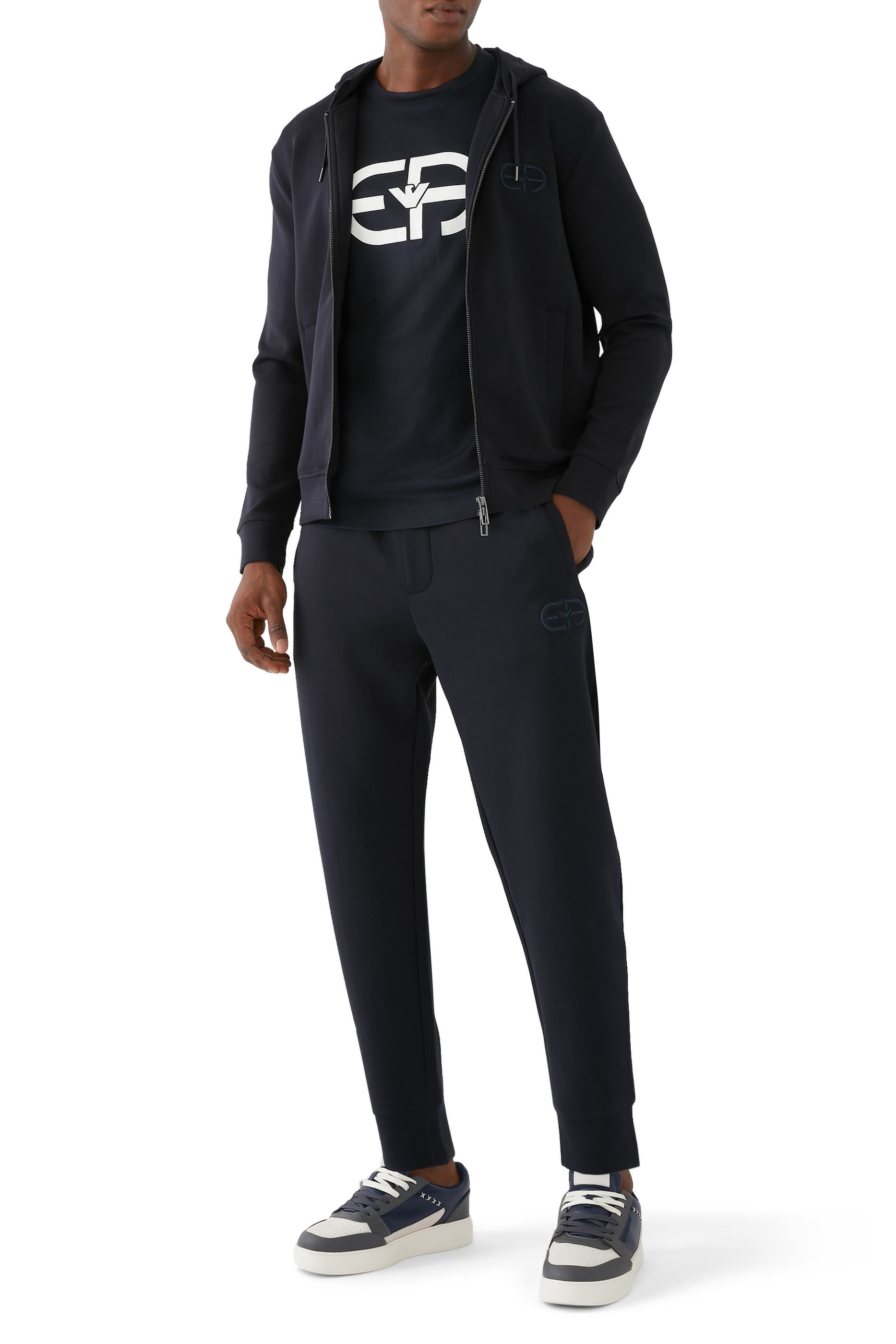 بنطال رياضي مطرز بشعار الماركة جيرسيه مزدوج