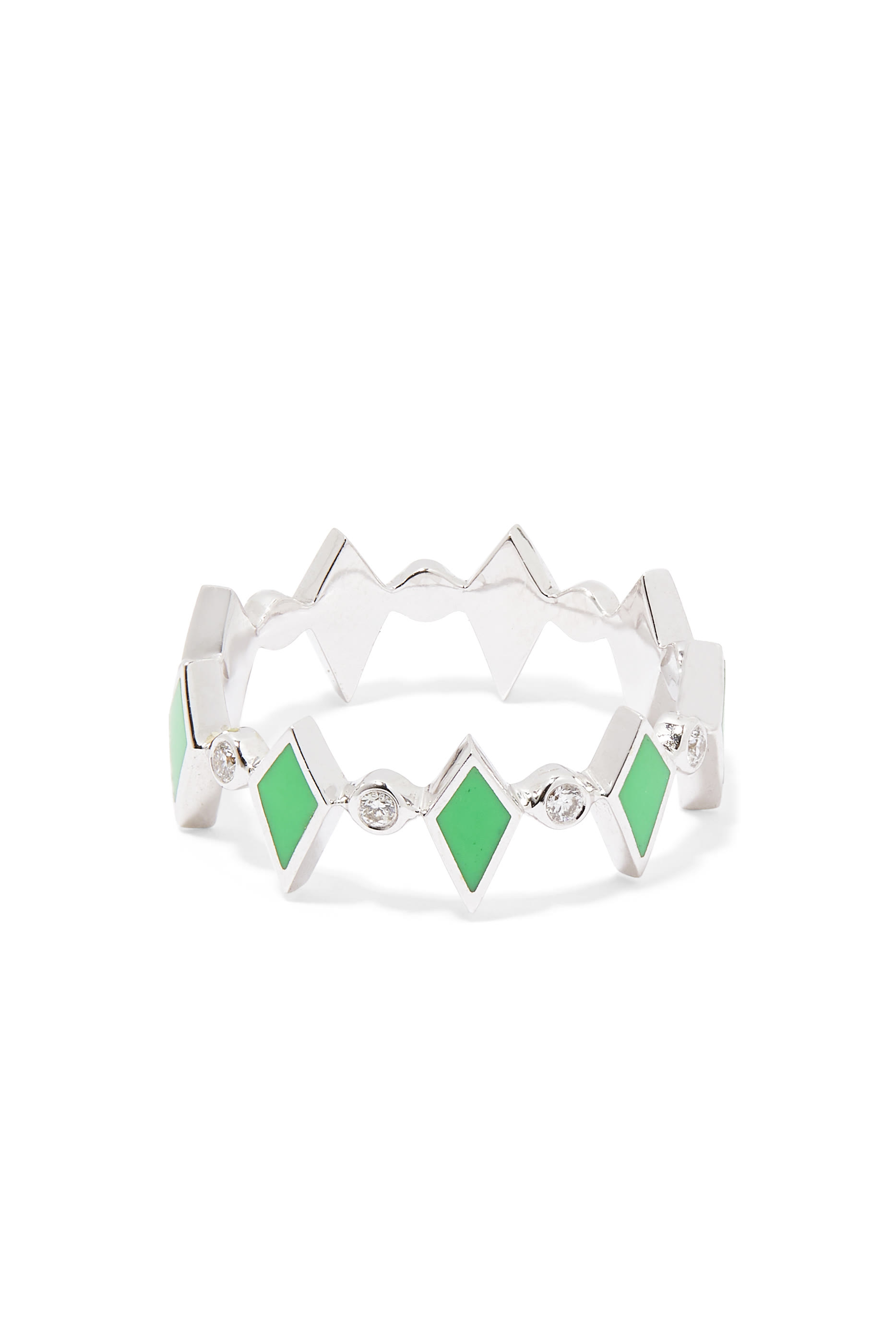 خاتم موزاييك مرصع بالماس ذهب أبيض عيار 18