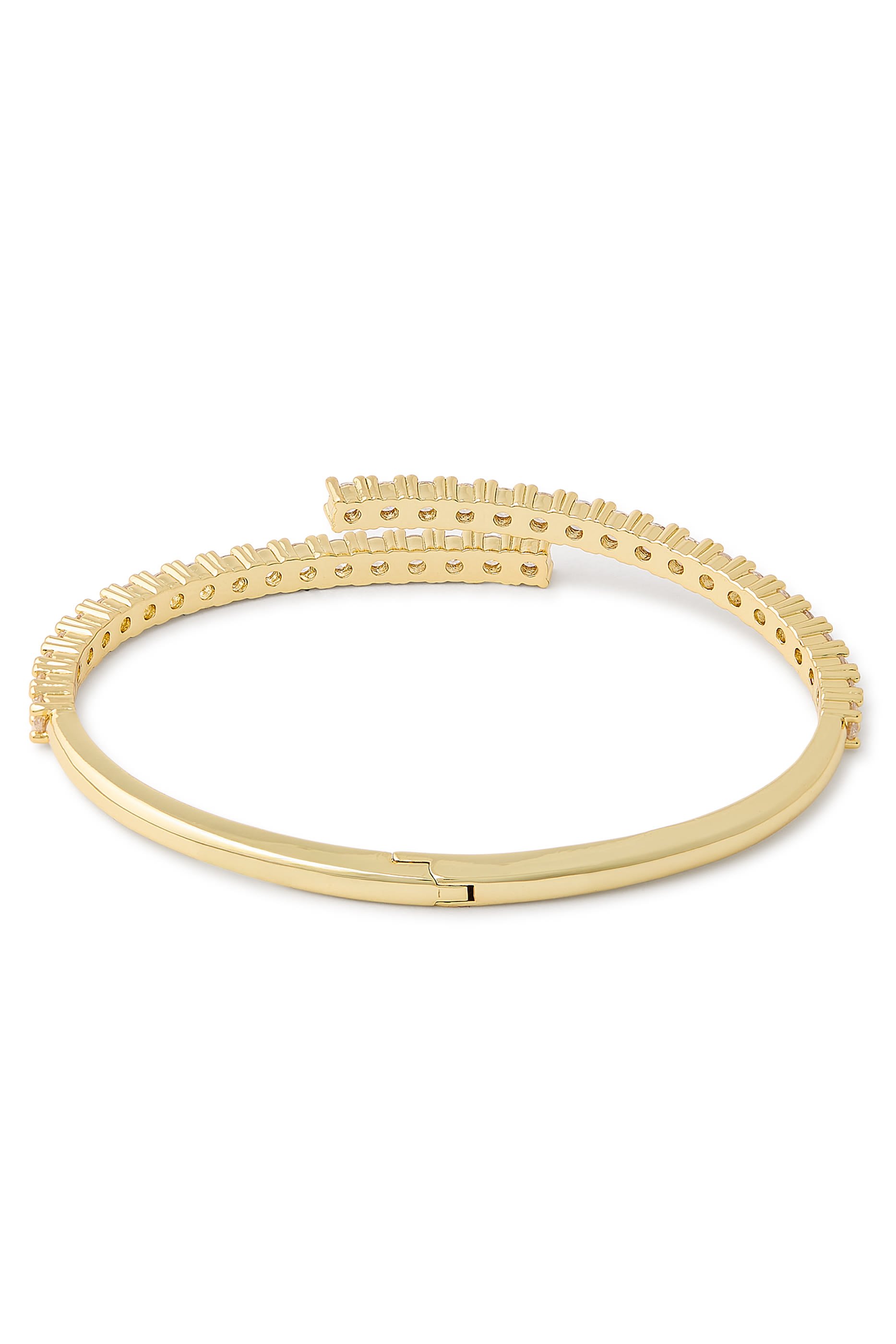 سوار مفتوح مزين بأحجار زركونيا مكعبة، نحاس مطلي بالذهب