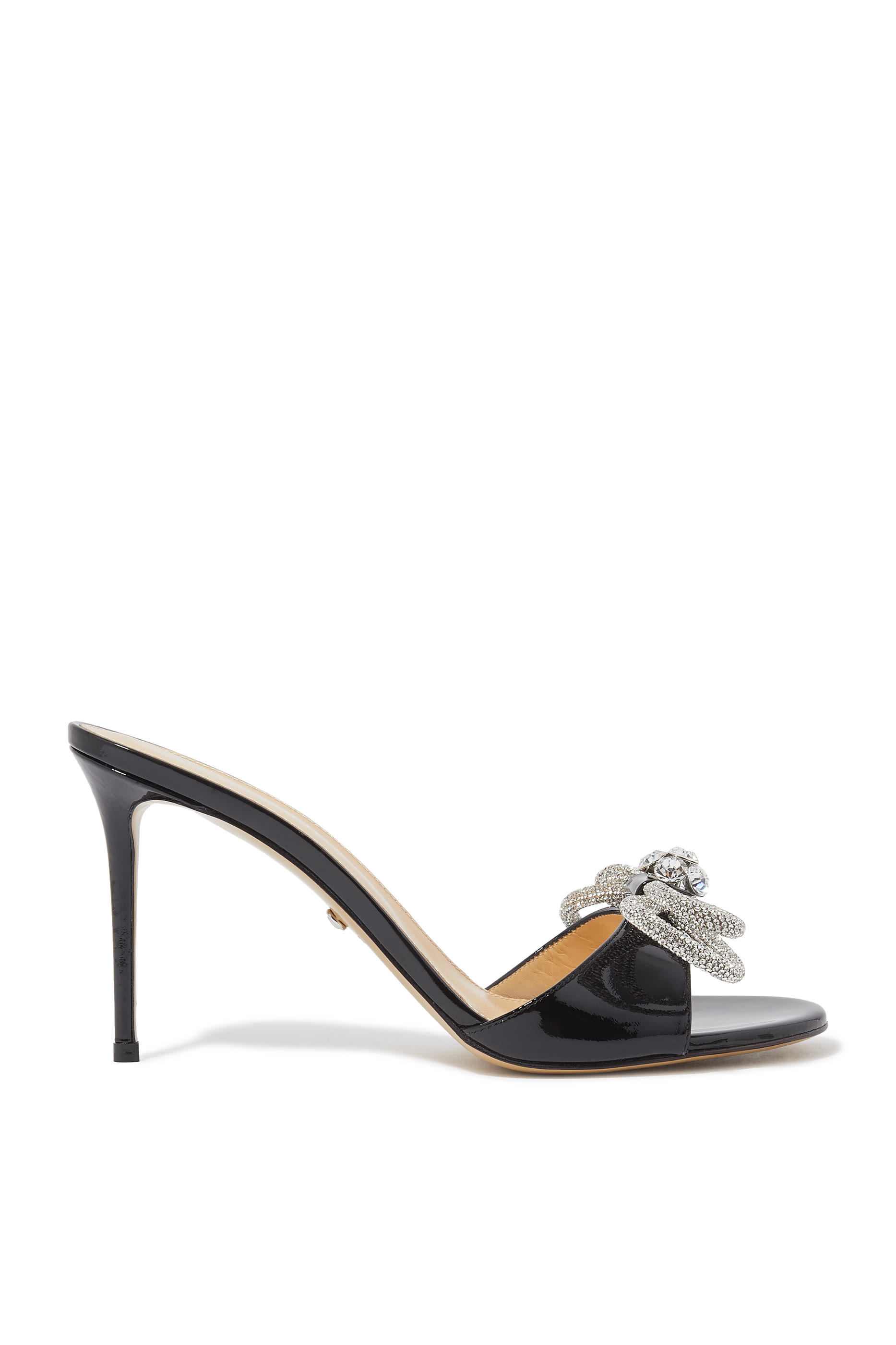 حذاء مفتوح من الخلف 95 بربطتي فيونكة جلد لامع