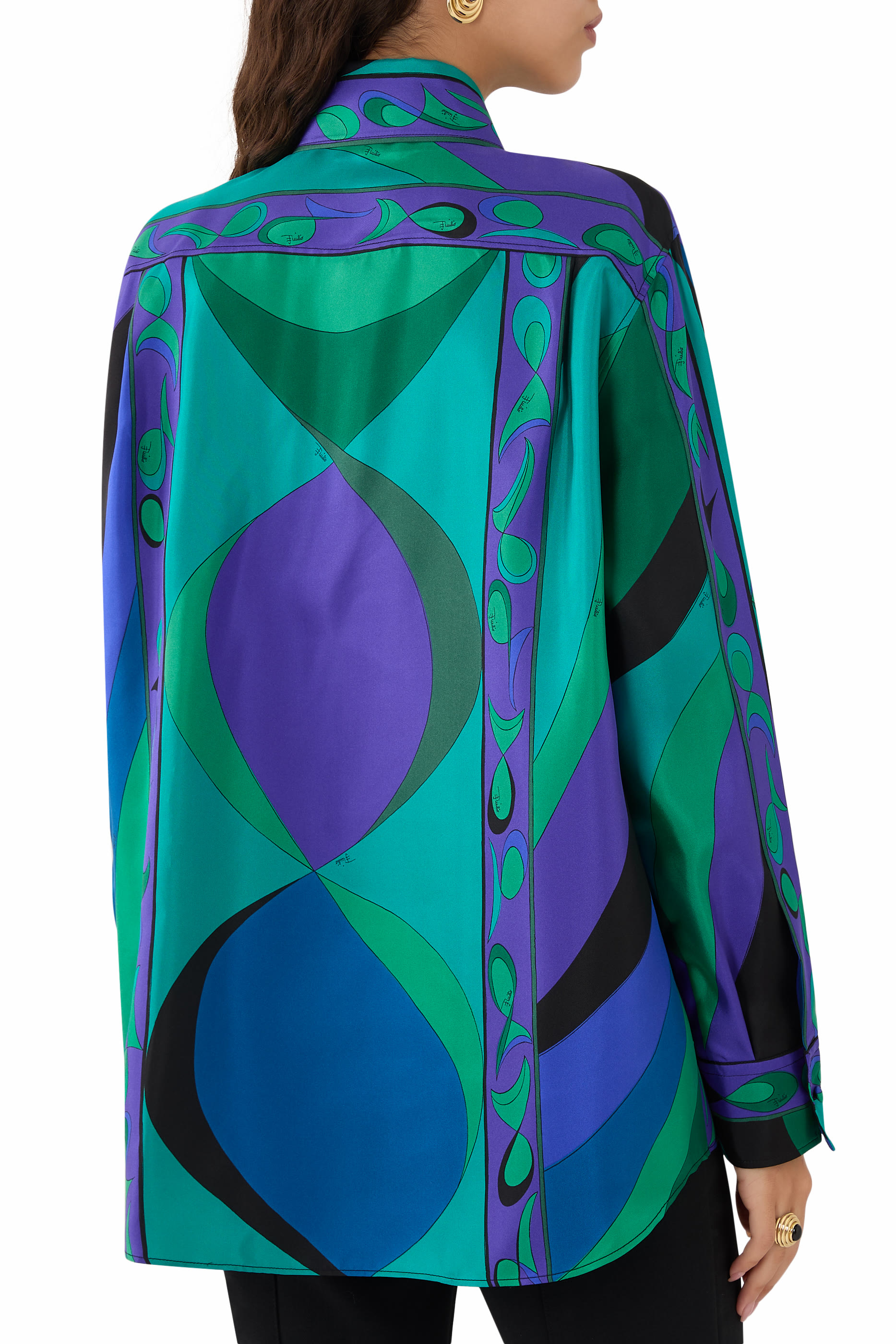 قميص بطبعة بيسكي وقصة فضفاضة حرير