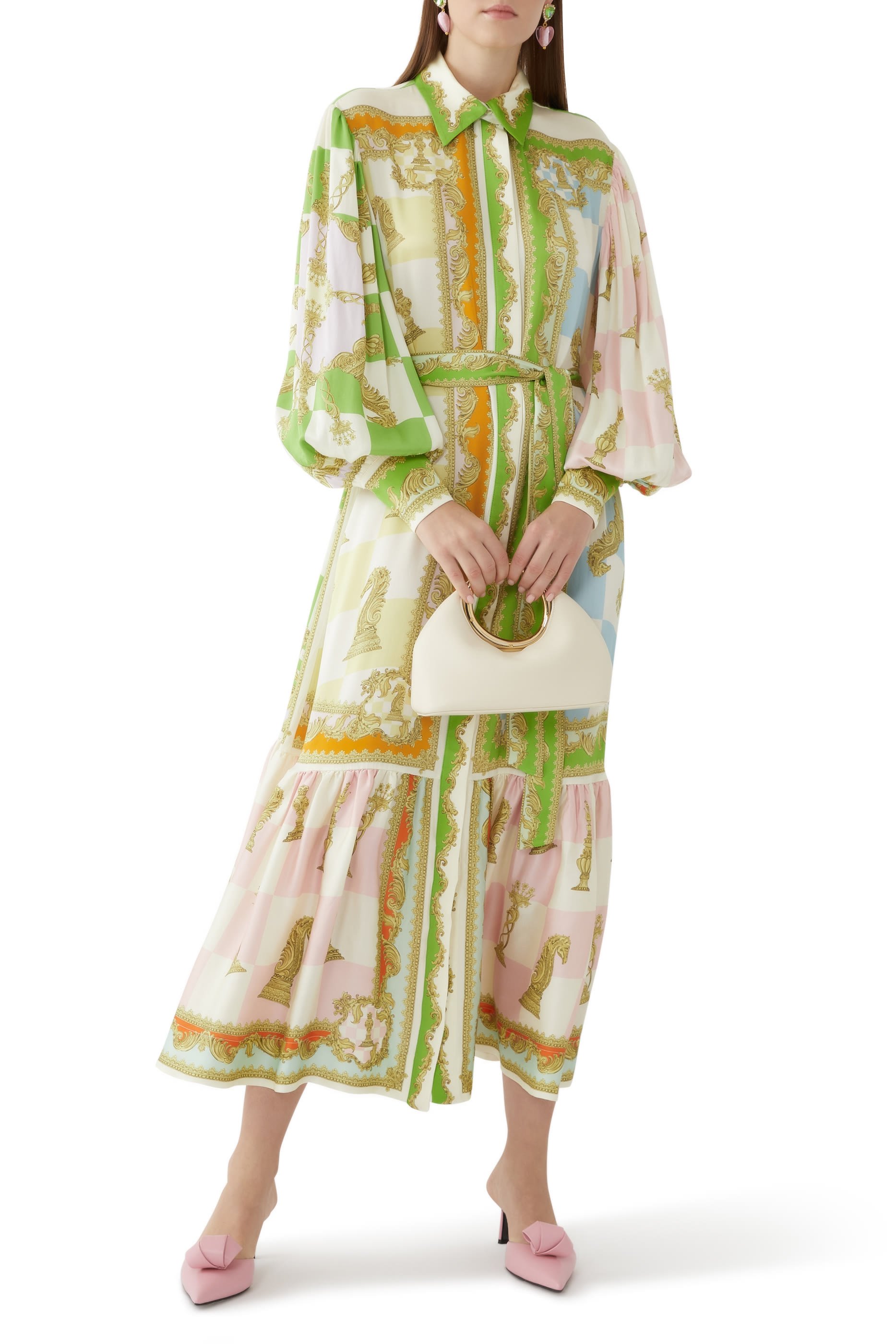 فستان بتصميم قميص بنقشة شطرنج حرير