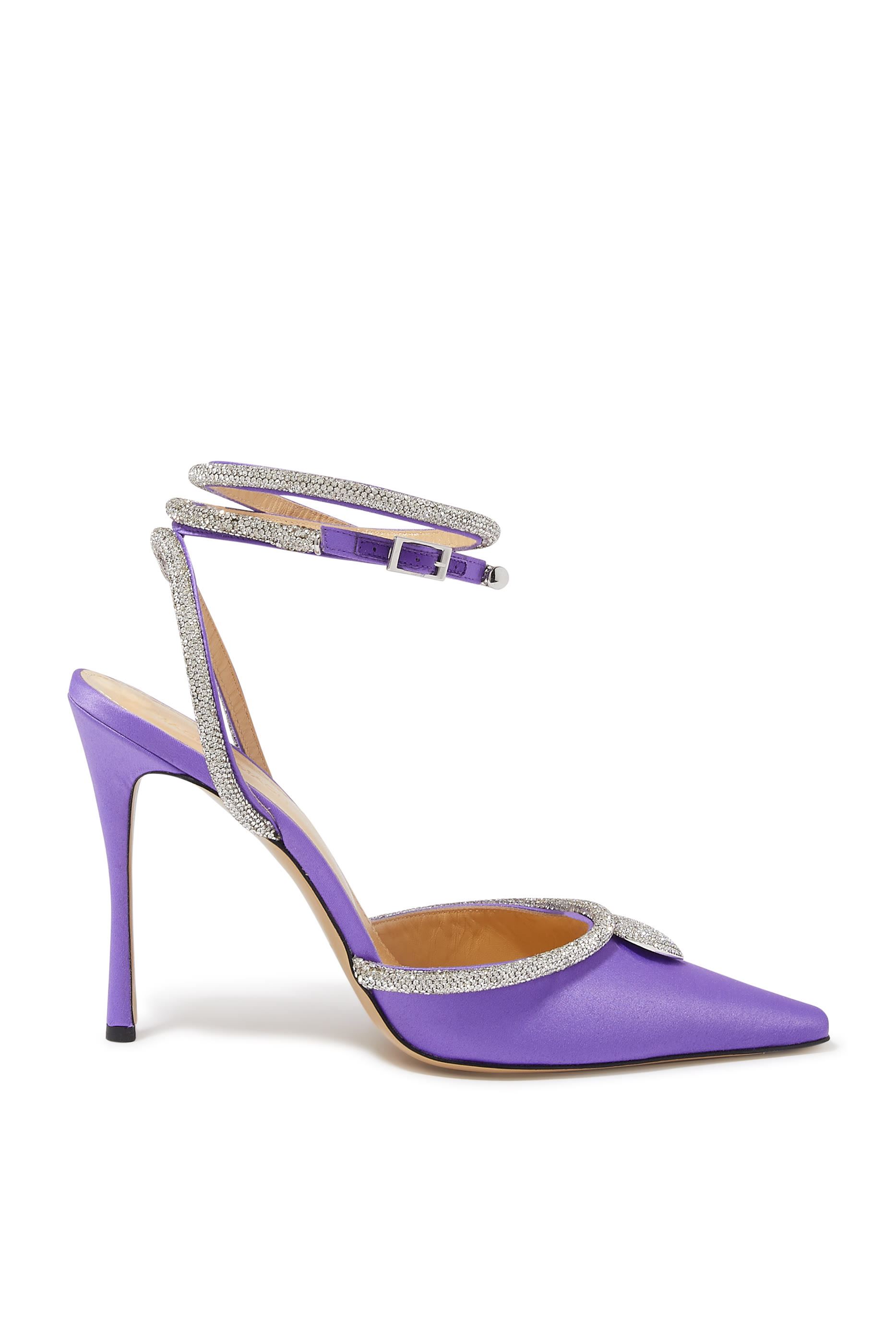 حذاء كلاسيكي بقلب مرصع بالكريستال وكعب مقاس 95 مم ستان