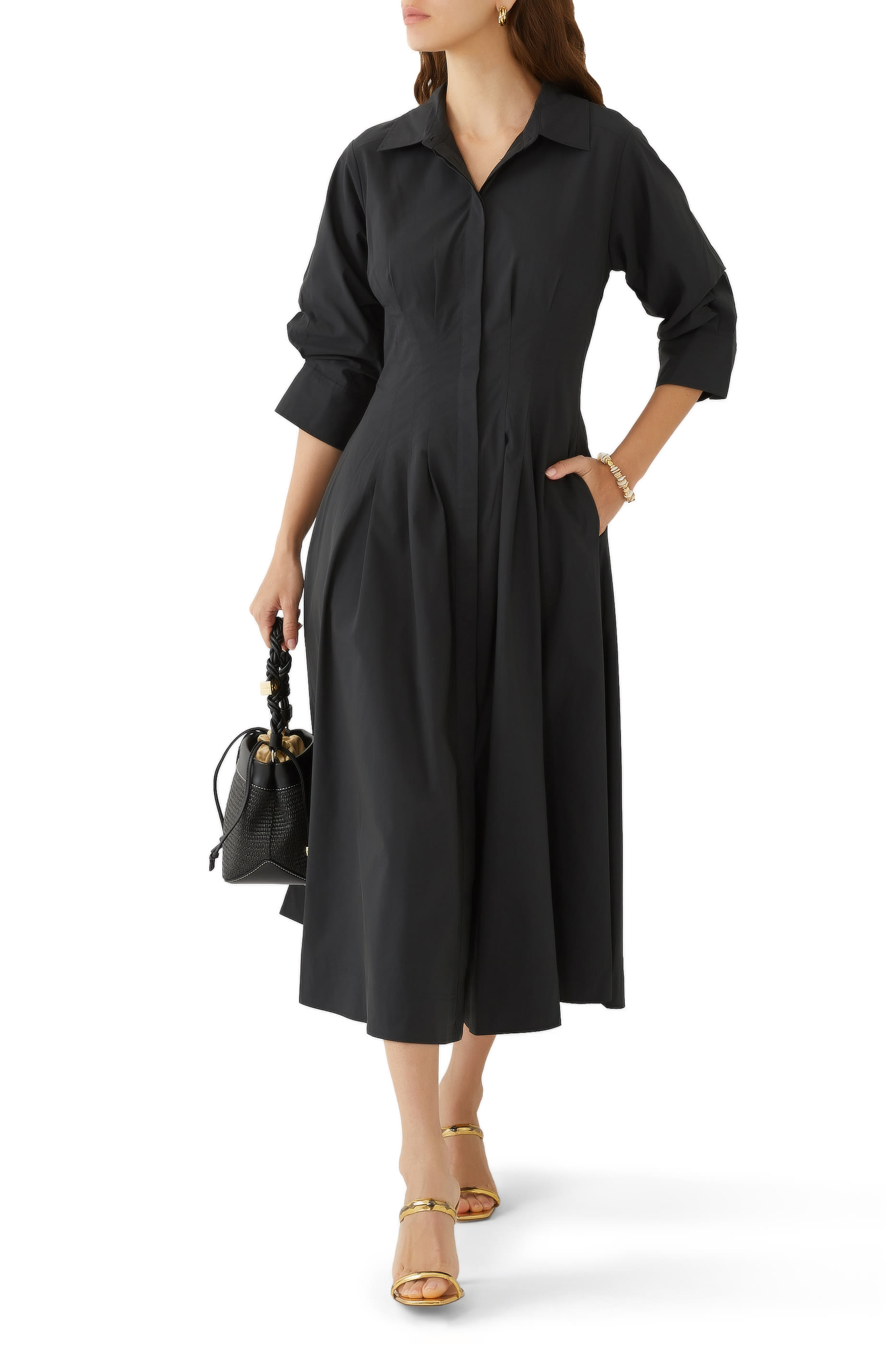 فستان جاز متوسط الطول بطيات