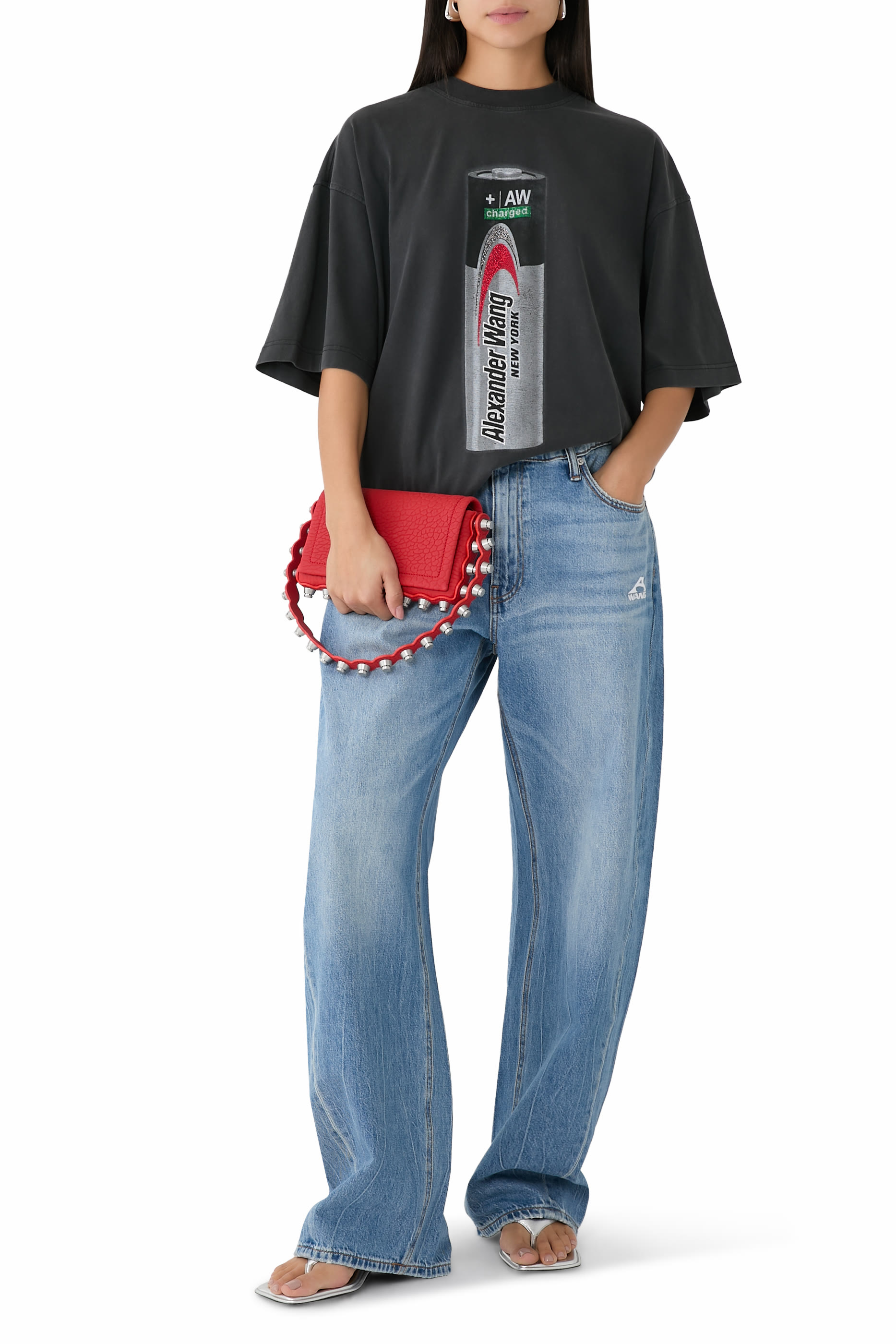 تيشيرت بطبعة شعار البطارية غرافيكية