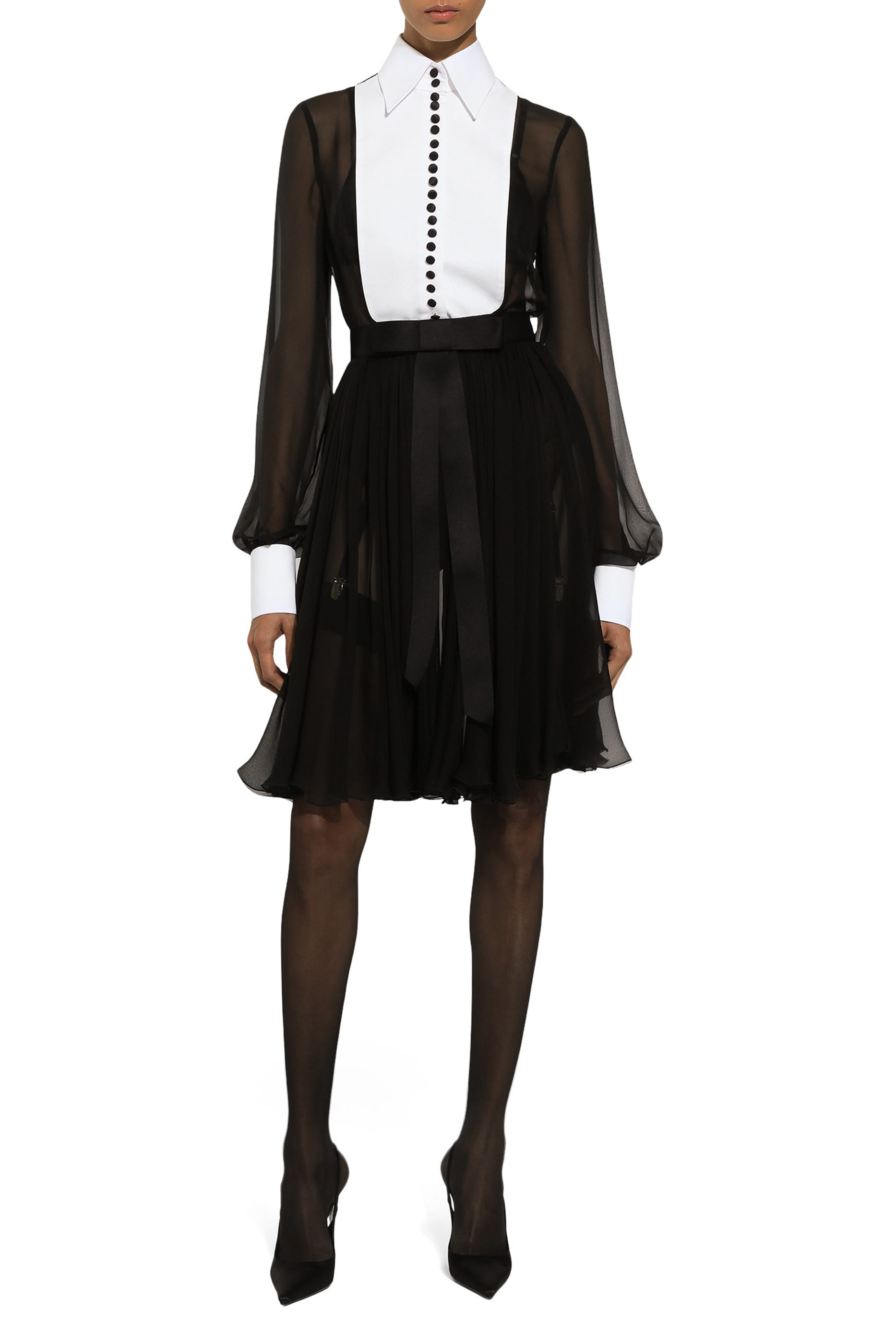 فستان متوسط الطول بتصميم قميص شيفون