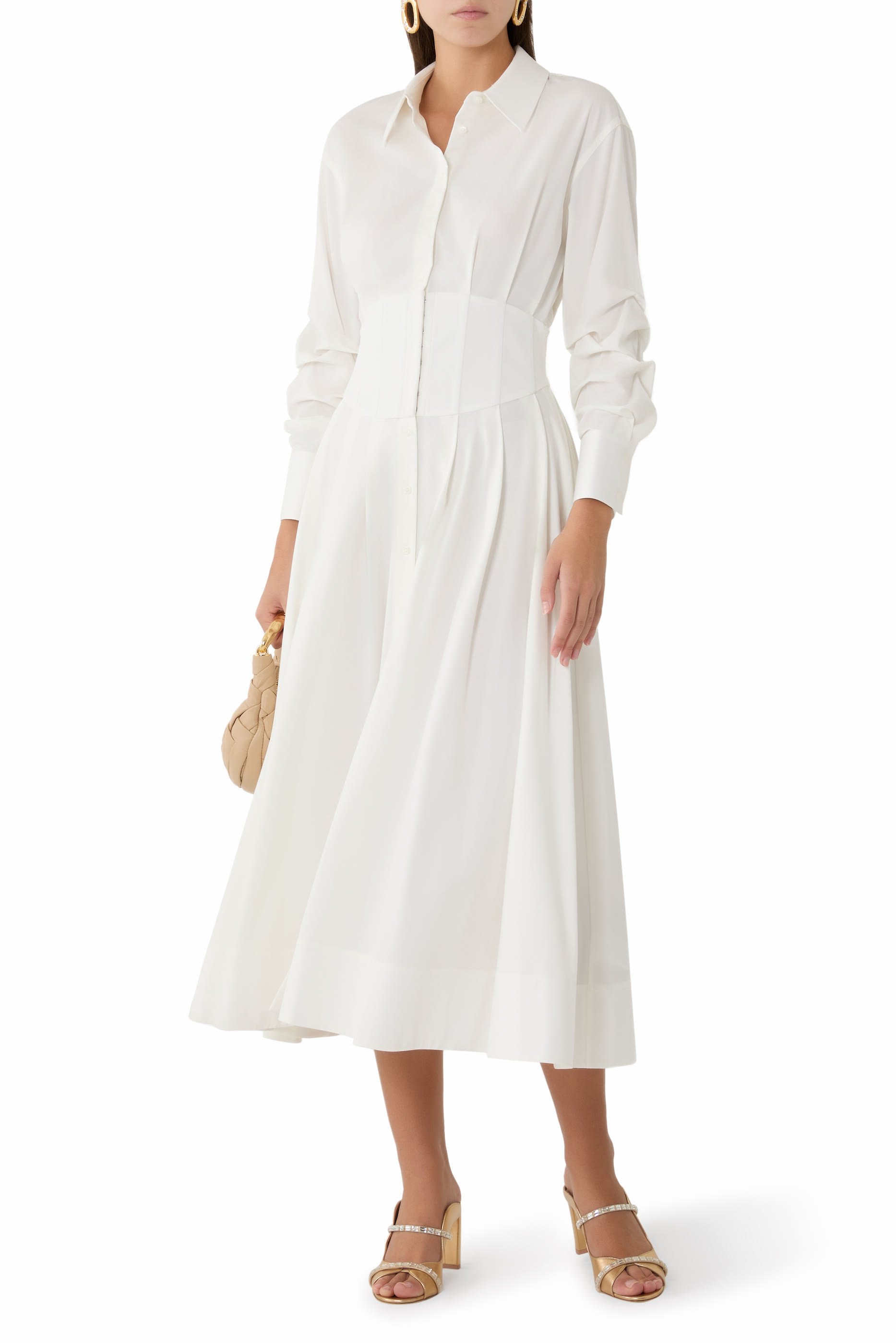 فستان إيدي متوسط الطول بنمط مشد بأزرار