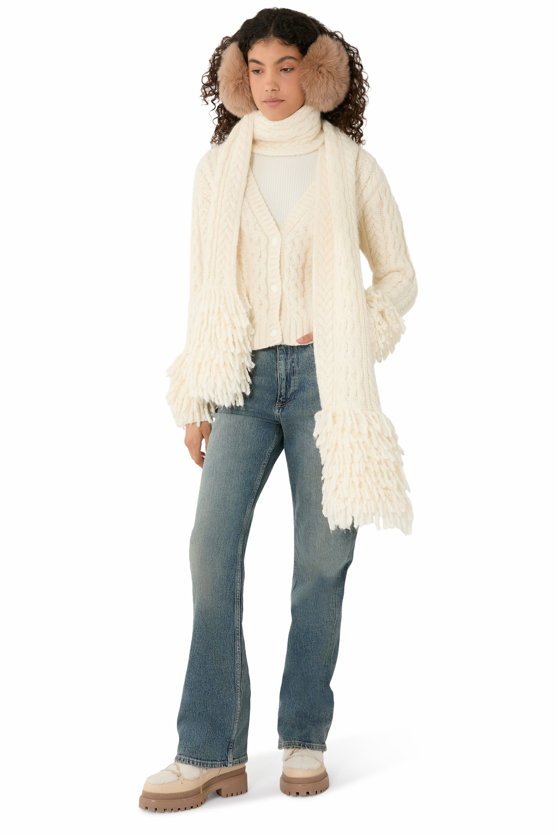 كارديغان بياقة على شكل حرف  V مزيج صوف ألبكة