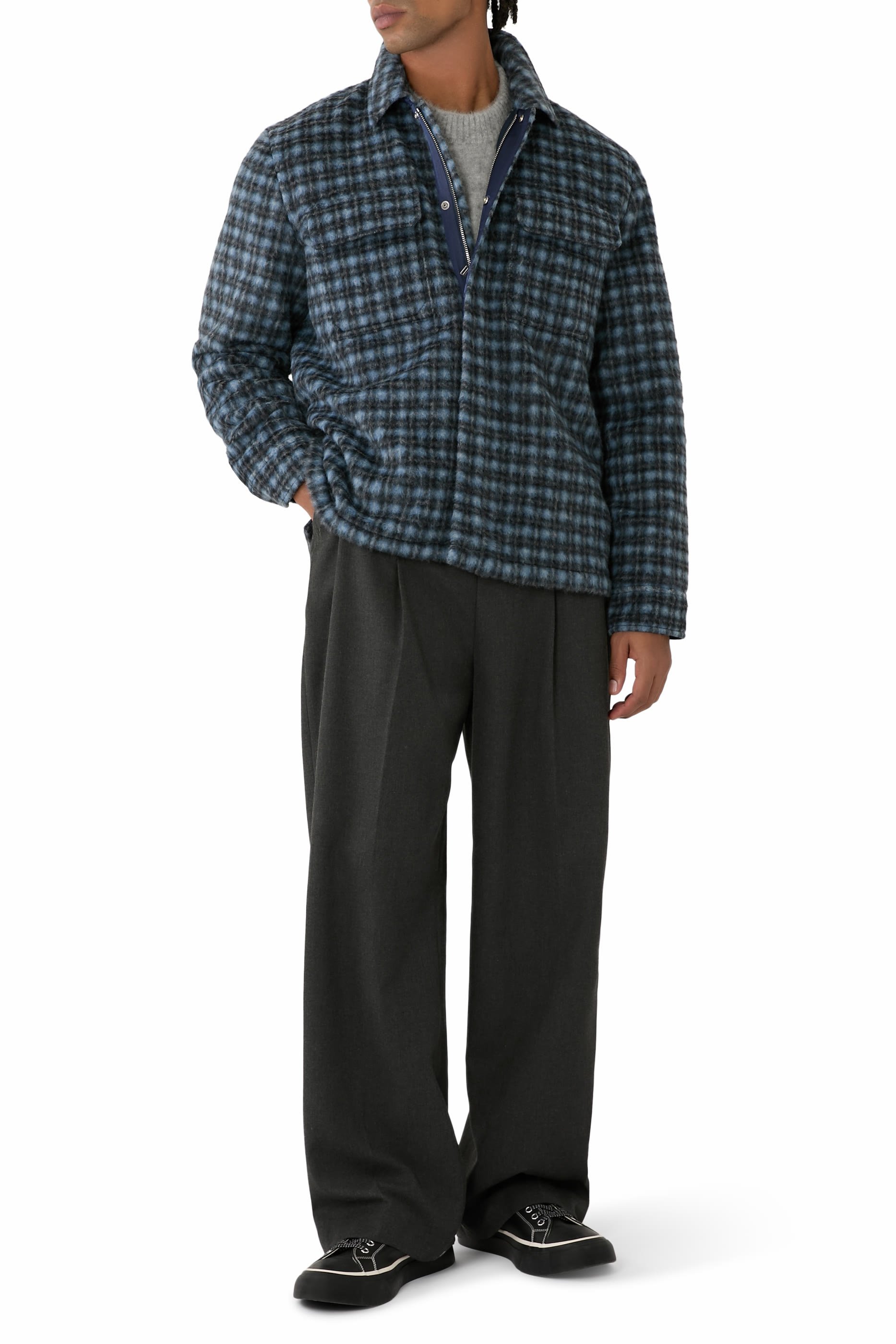 جاكيت كالب بنمط قميص بنقشة مربعات خامة ناعمة