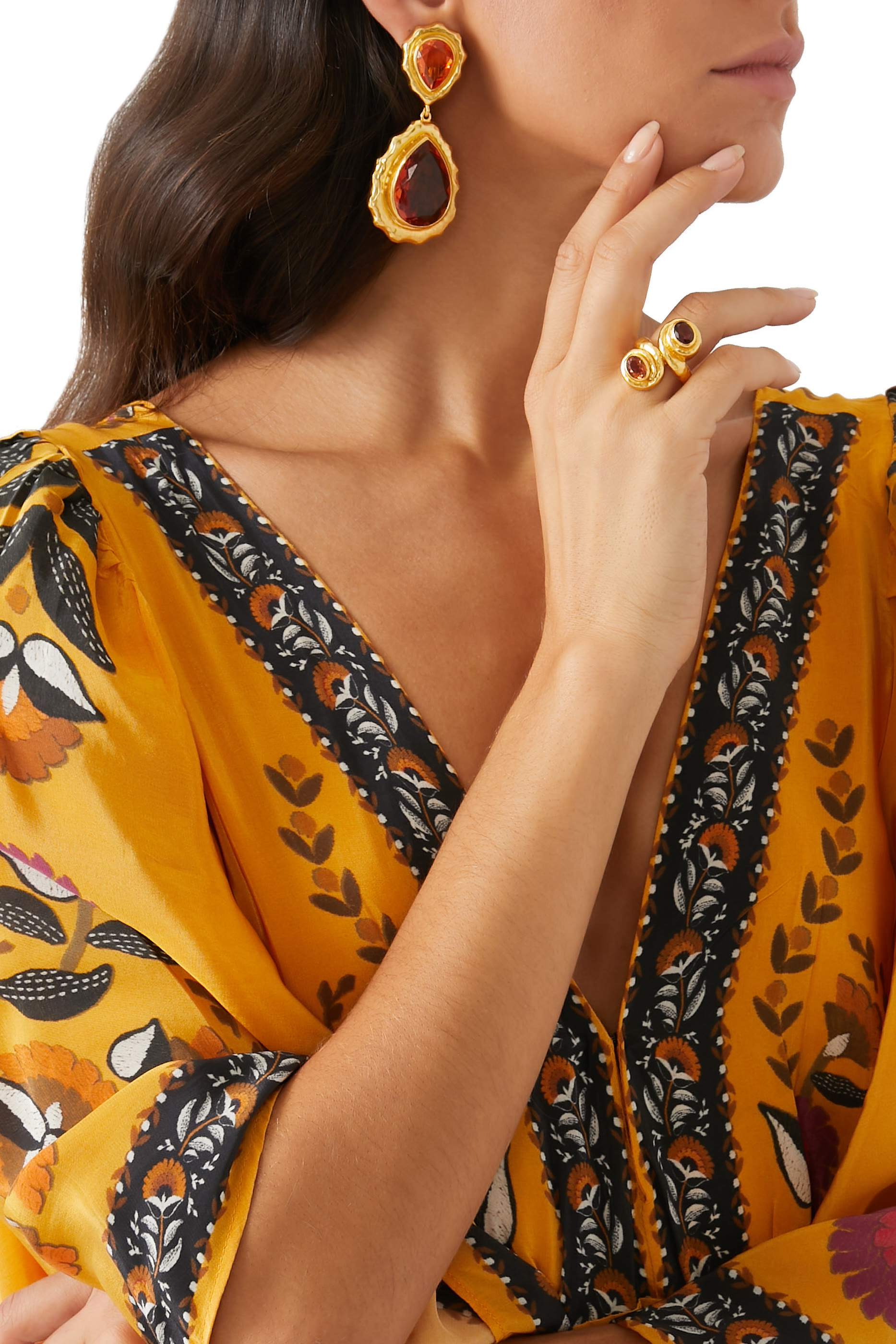 خاتم ليلا مرصع بكوارتز سترين نحاس مطلي بذهب أصفر عيار 24