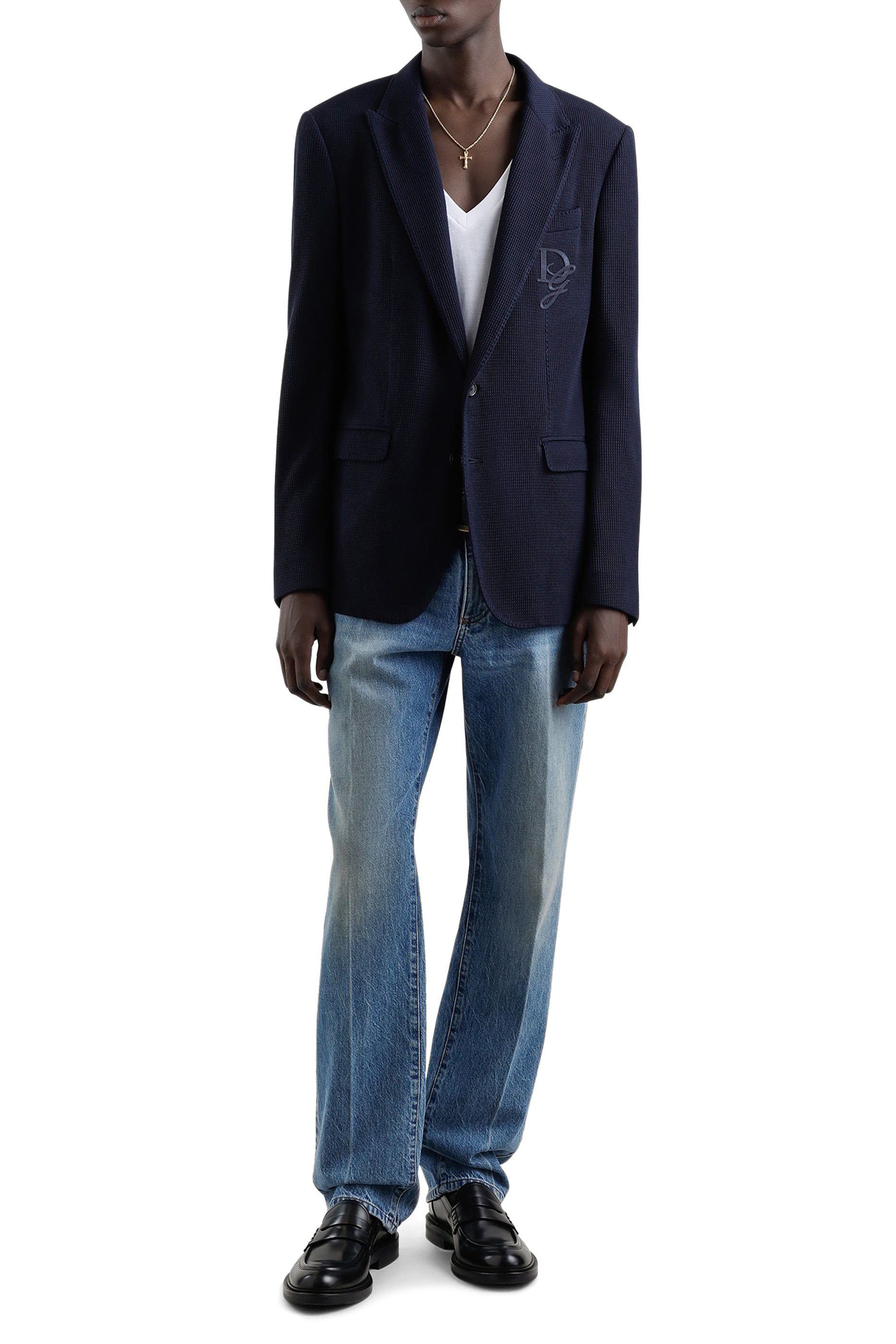 جاكيت بصف أزرار وشعار الماركة المطرز قطن جيرسيه