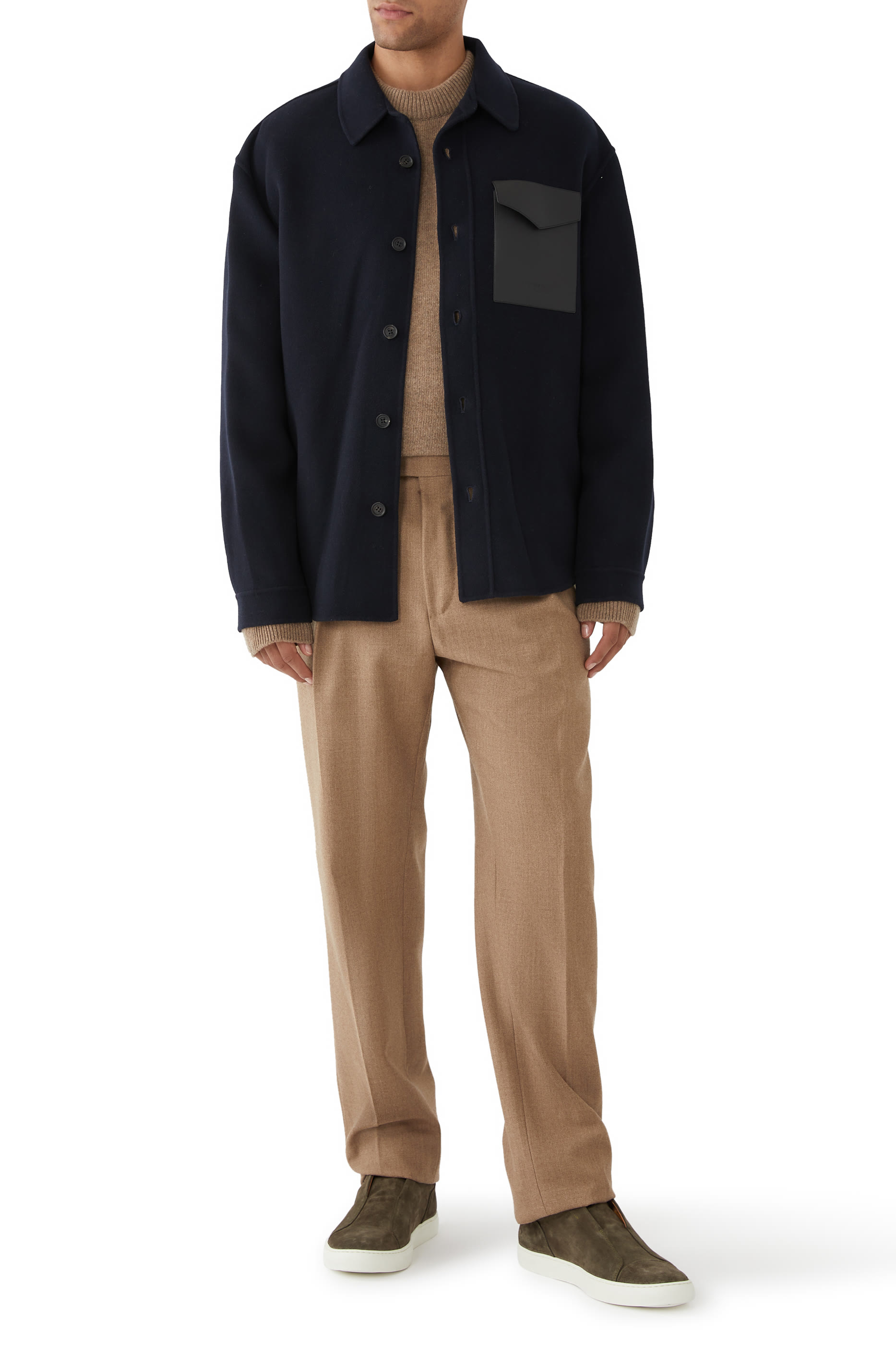 سترة إيمانويل صوف بوجهين مع جيب جلد