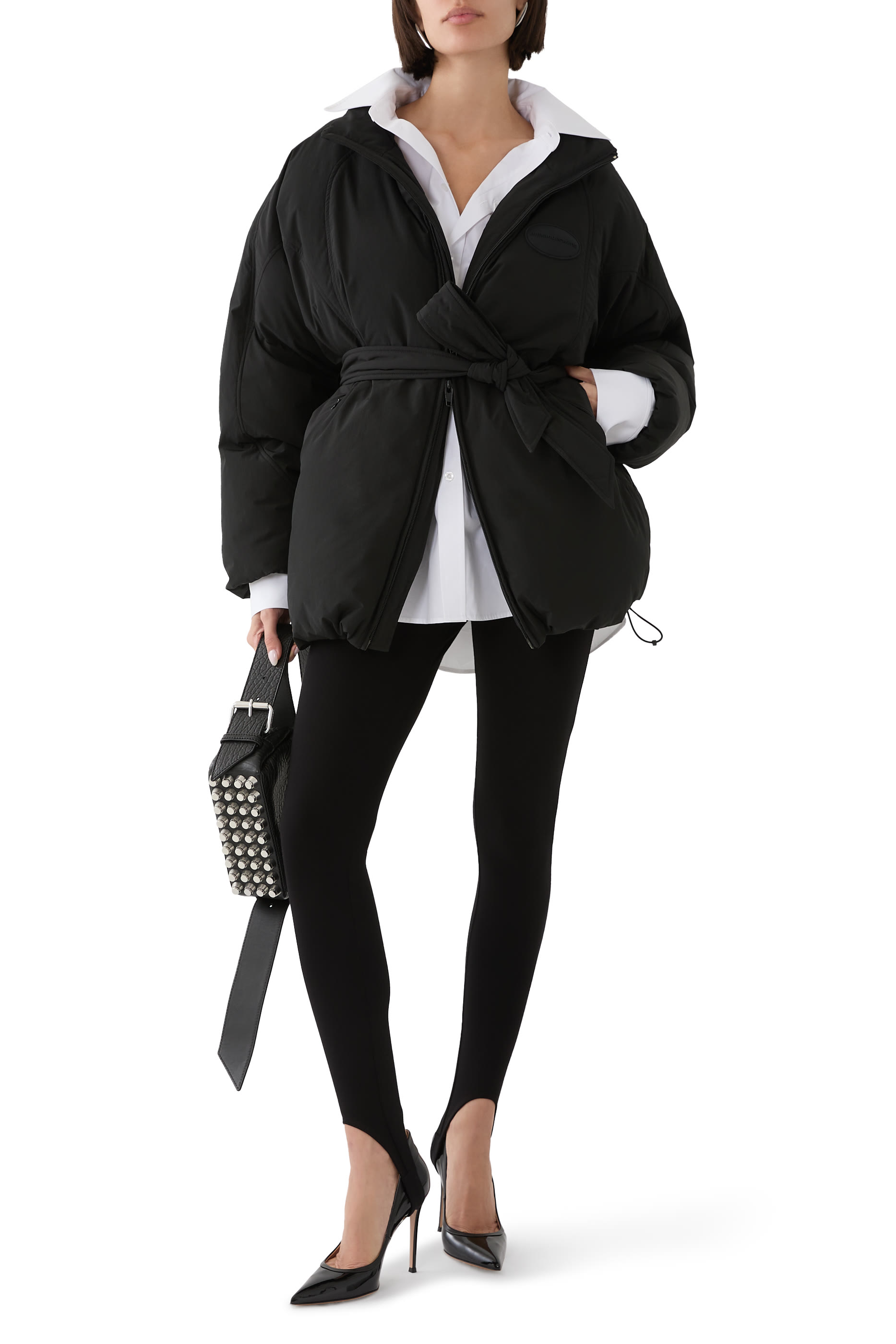 معطف دوم بتصميم منفوخ ورقعة شعار الماركة