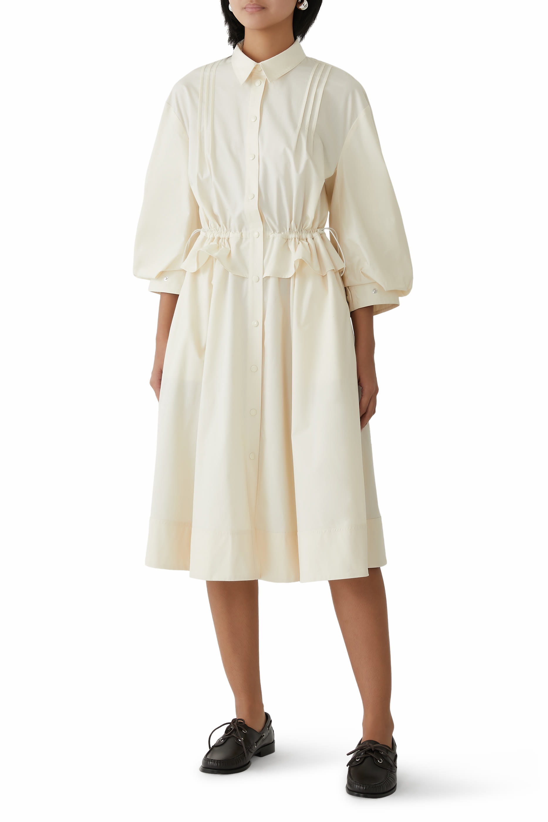 فستان بصف أزرار متوسط الطول