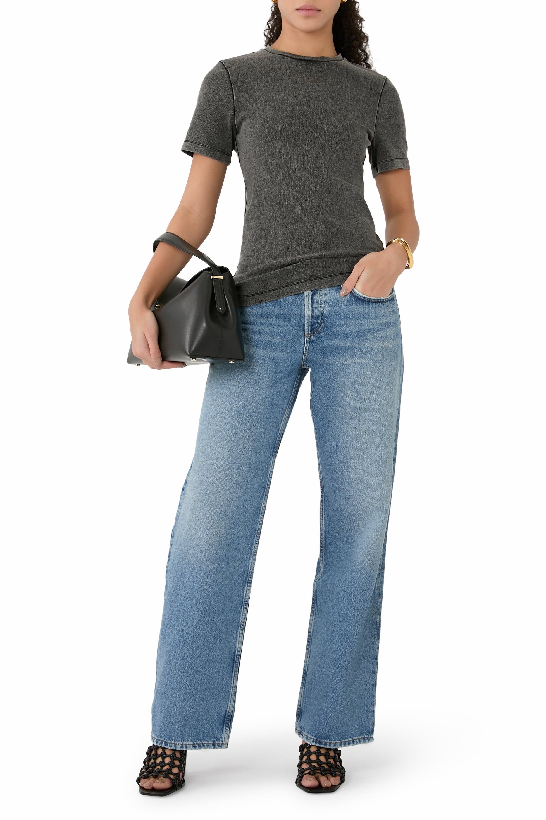 تيشيرت بقصة ضيقة دنيم مطاطي