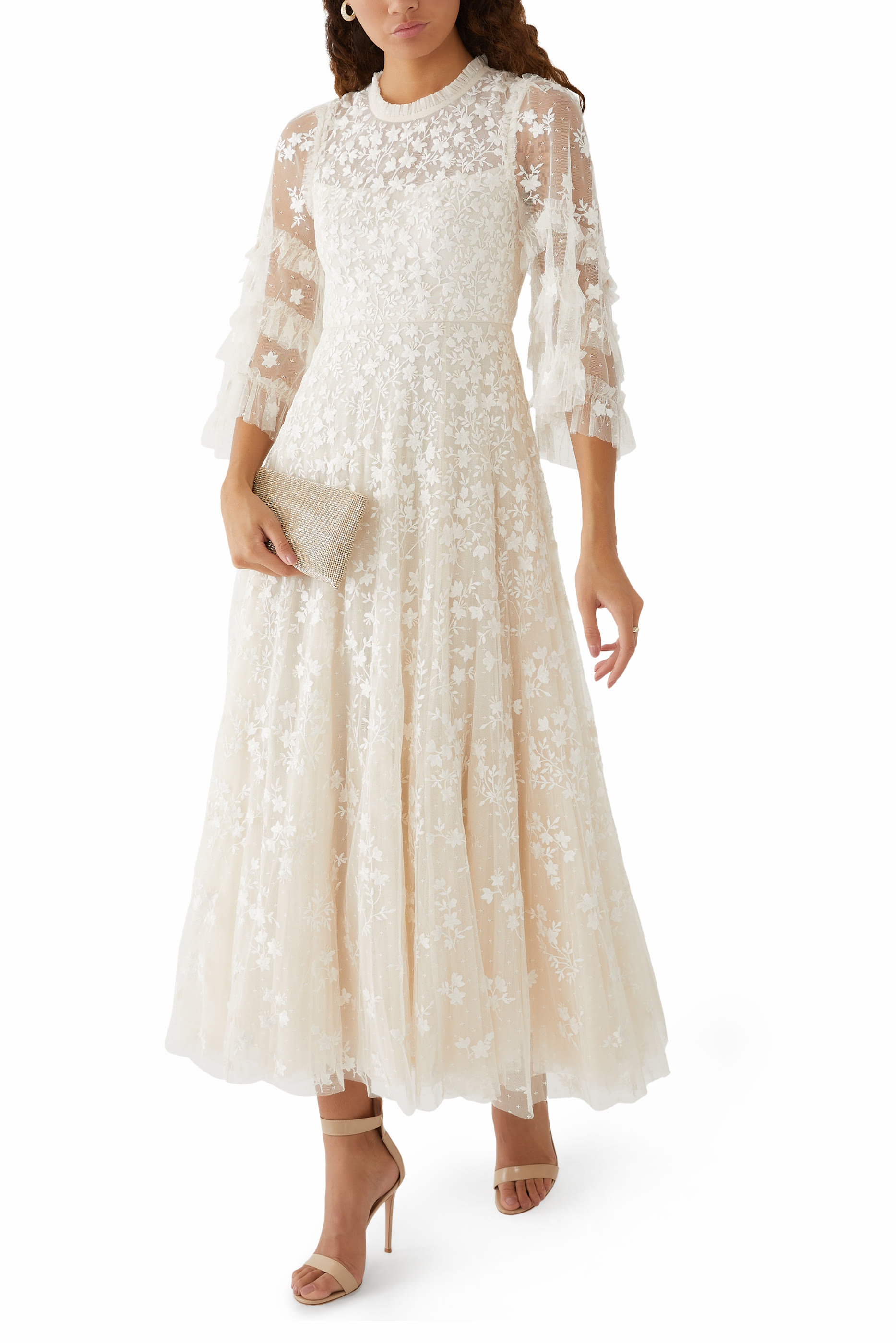 فستان سهرة إيفيريت بلوم بياقة مستديرة متوسط الطول