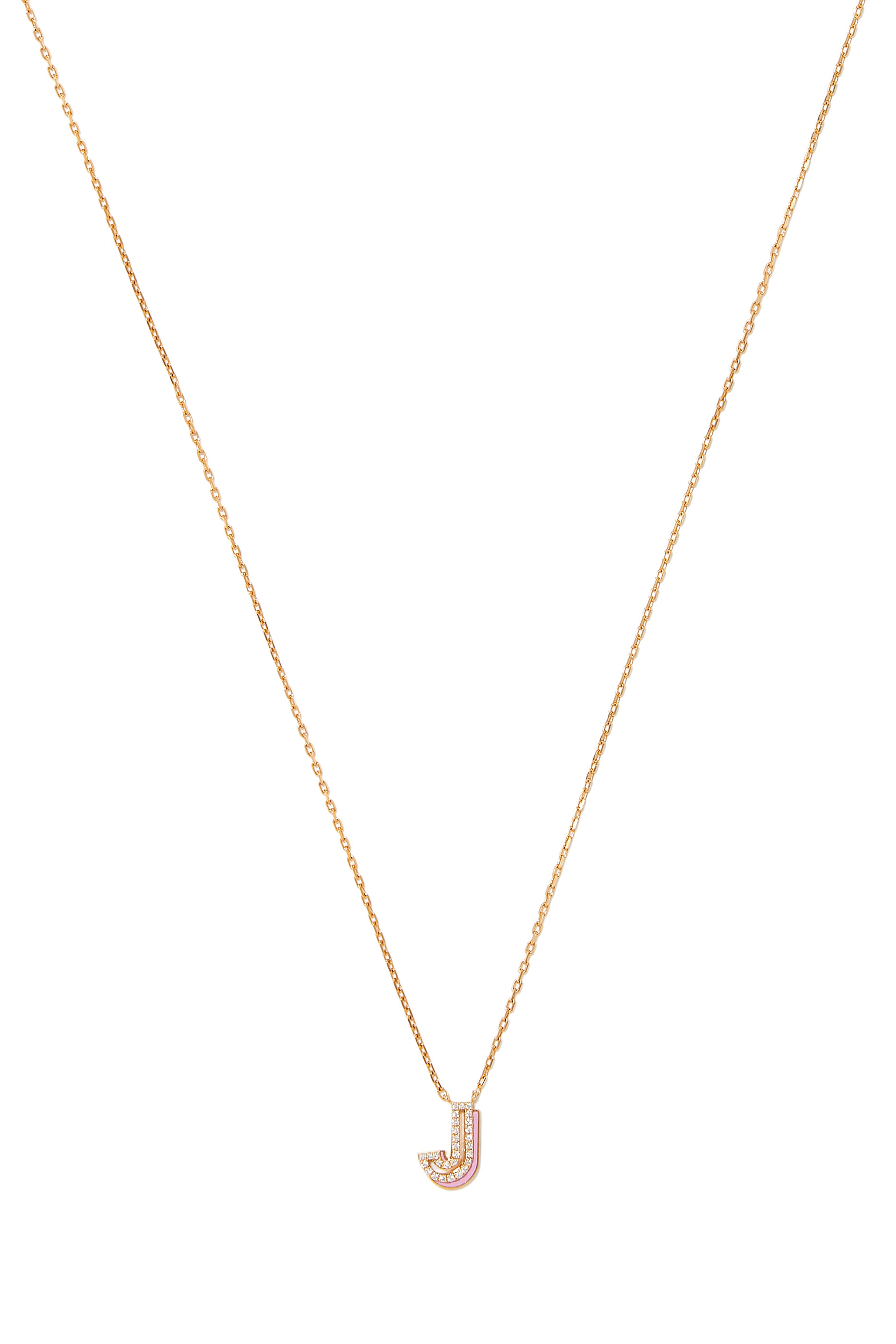 J Letter Necklace in 18k Yellow Gold & Diamonds