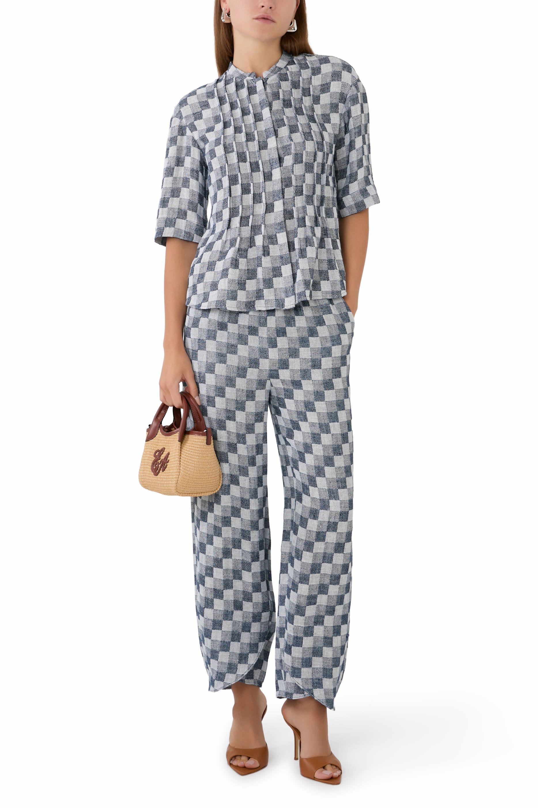 Check Linen Gauze Top