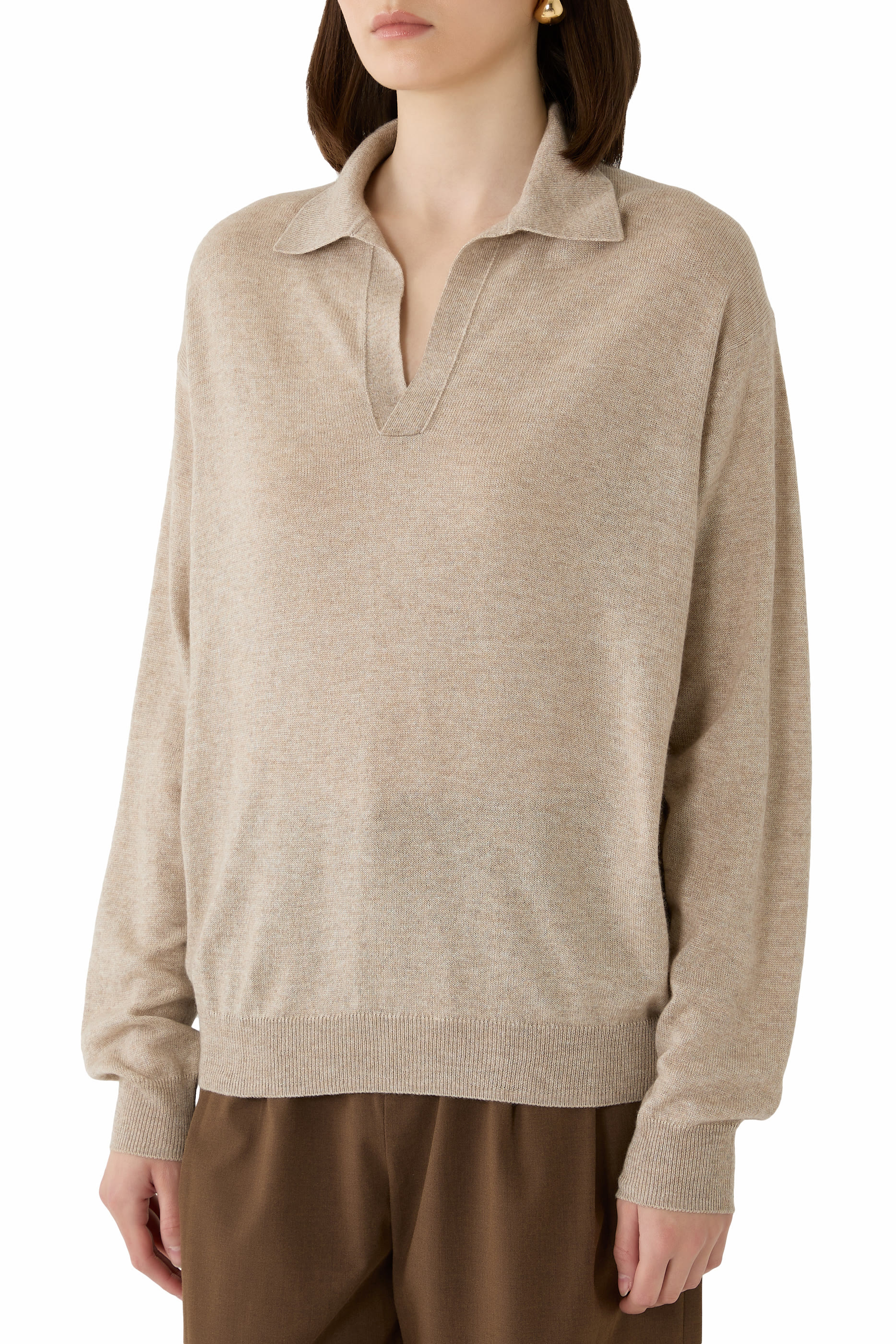 كنزة بولو سكيبر حرير ونسيج كشمير فائق النعومة