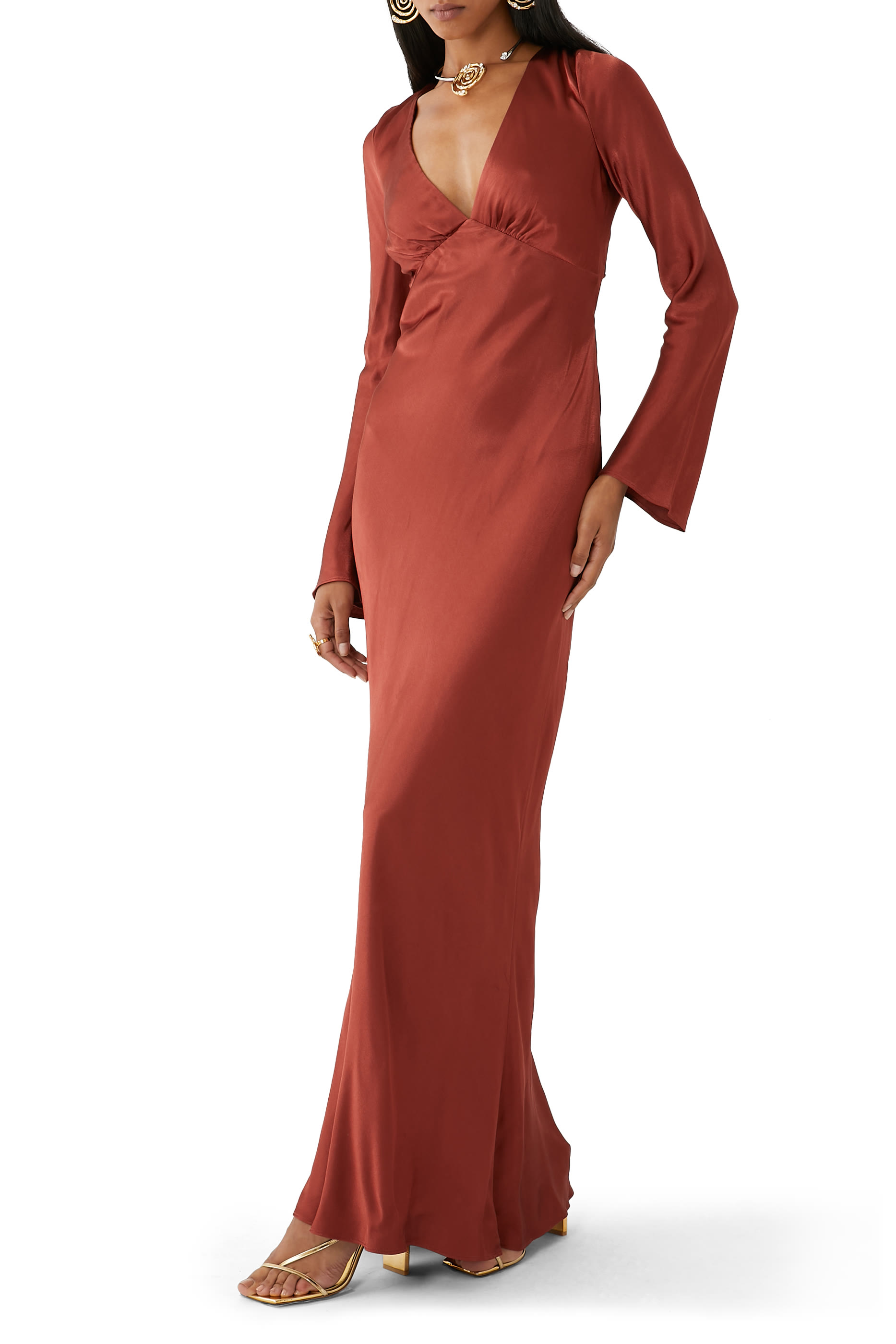 فستان طويل لينو بأربطة وظهر مفتوح