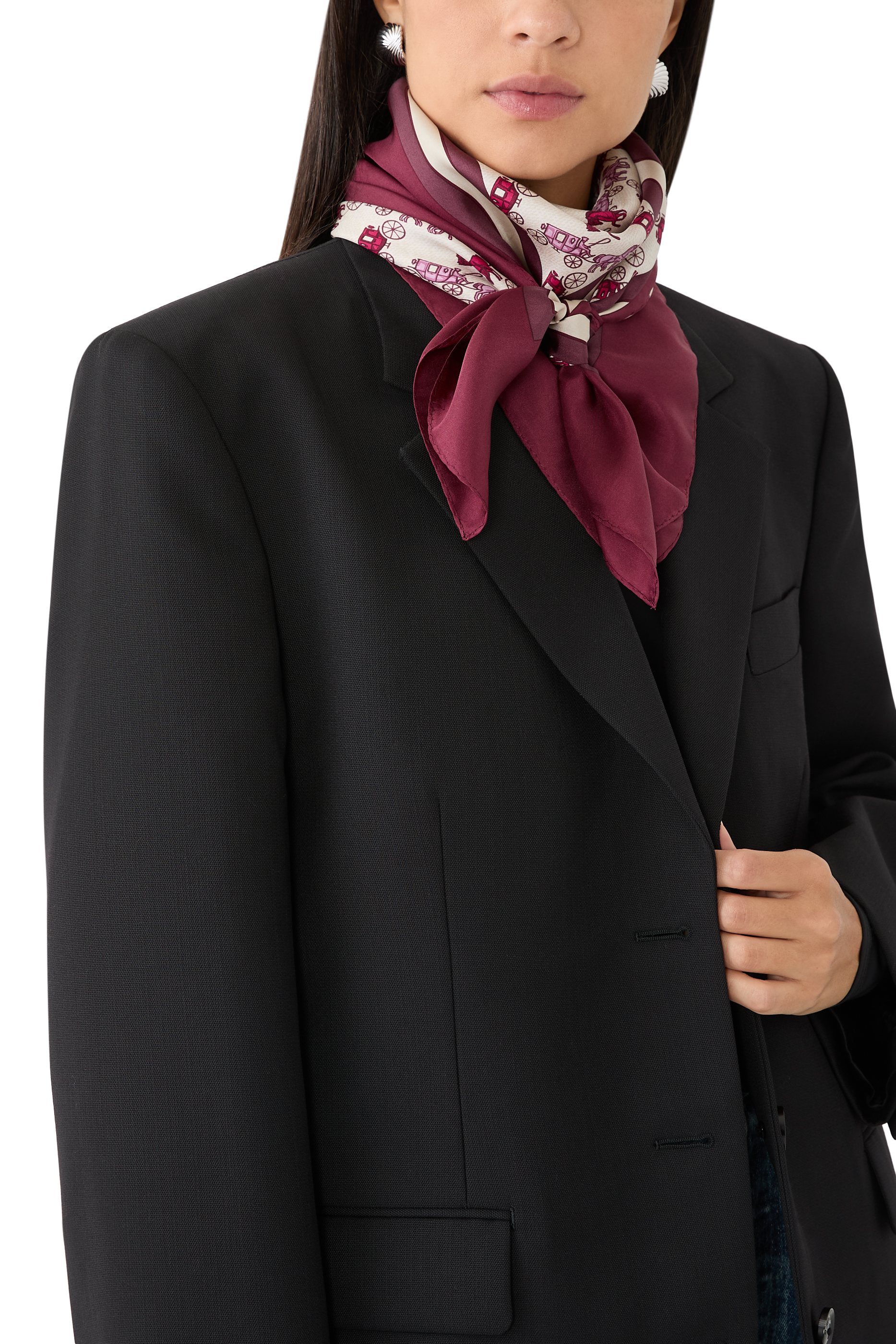 وشاح مربع بطبعة حصان وعربة حرير