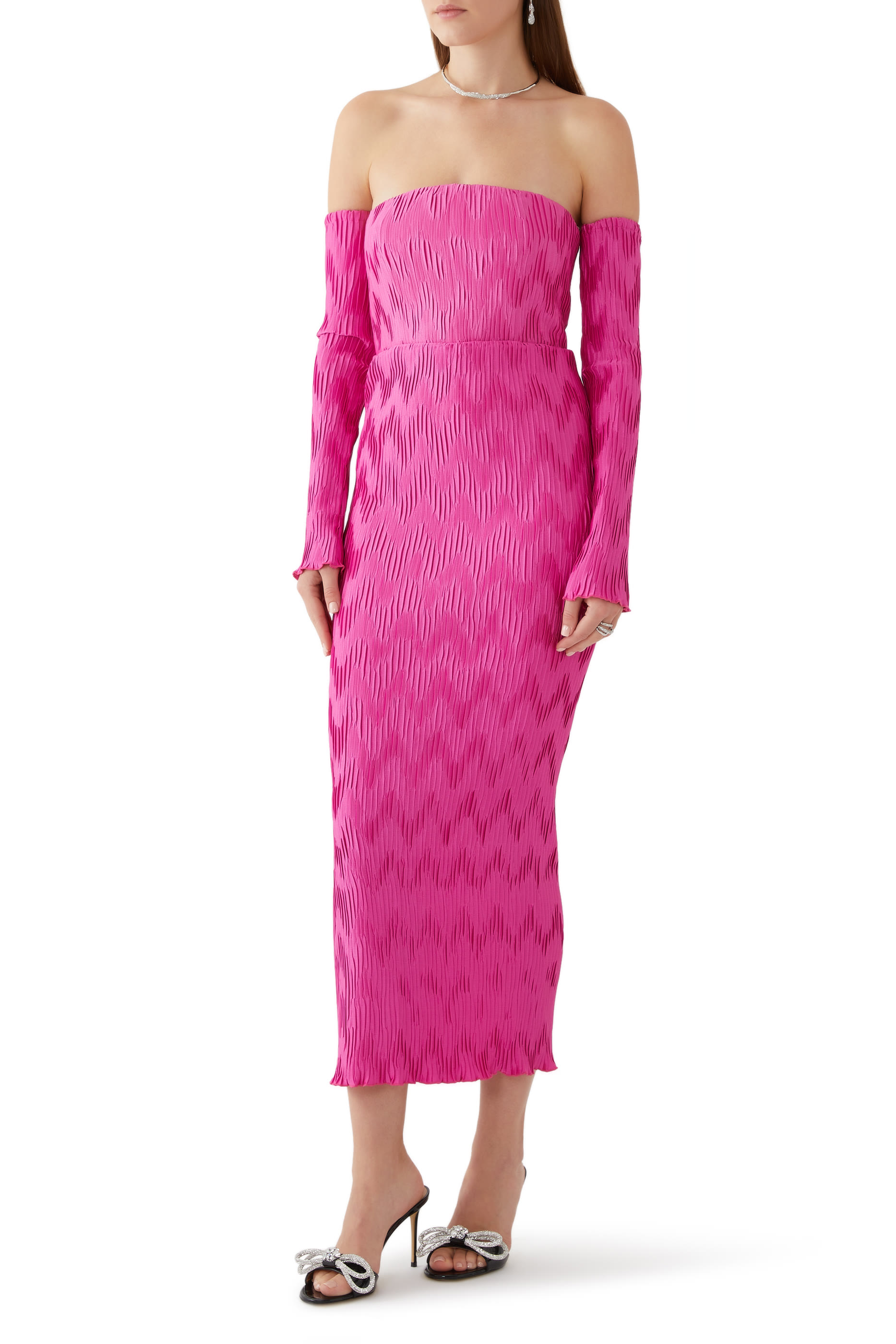 فستان افير متوسط الطول بطيات